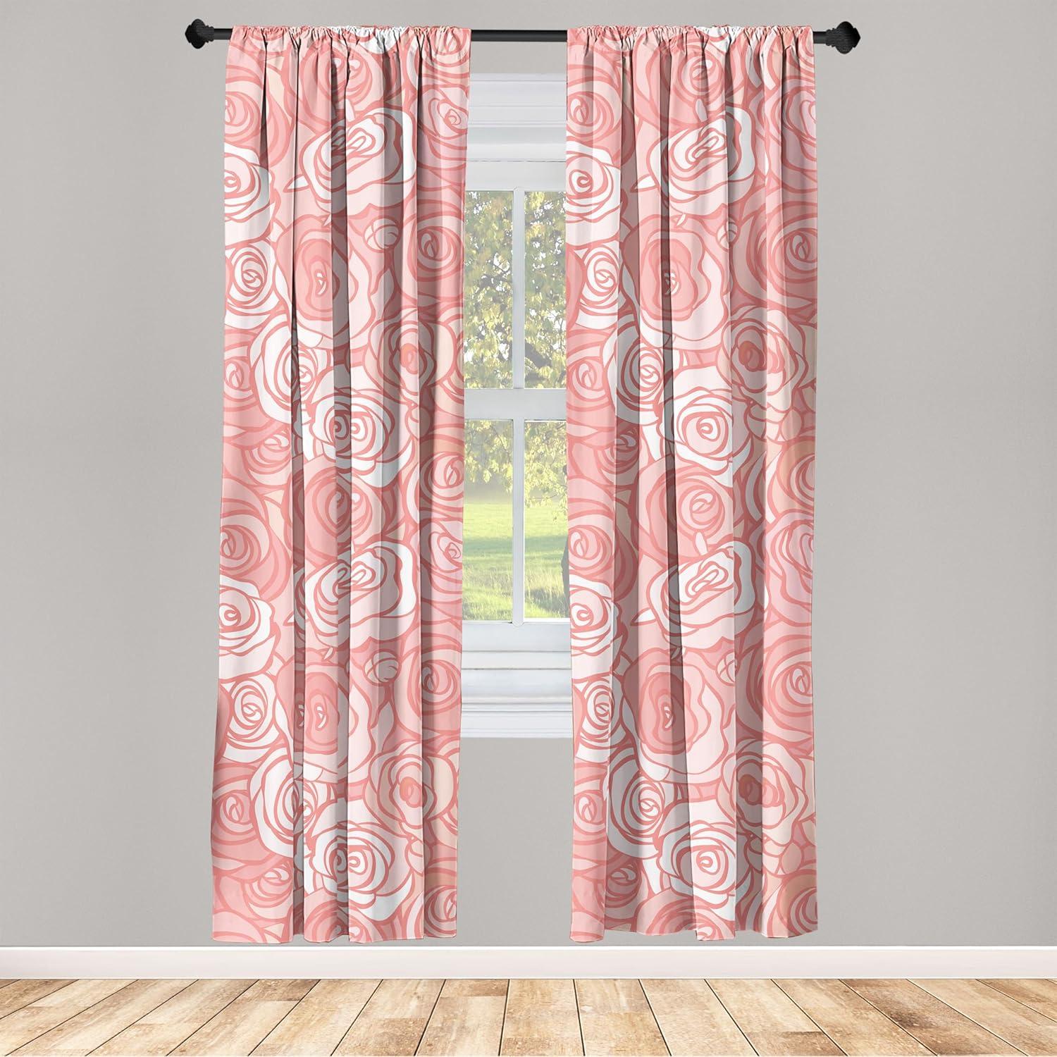 imageAmbesonne Floral Curtains Romantic Valentines Day Theme Overlapping Simplistic Rose Flowers Art Window Treatments 2 Panel Set for Living Room Bedroom Pair of 28 x 84 Pale Salmon and BlushPale Salmon and Blush