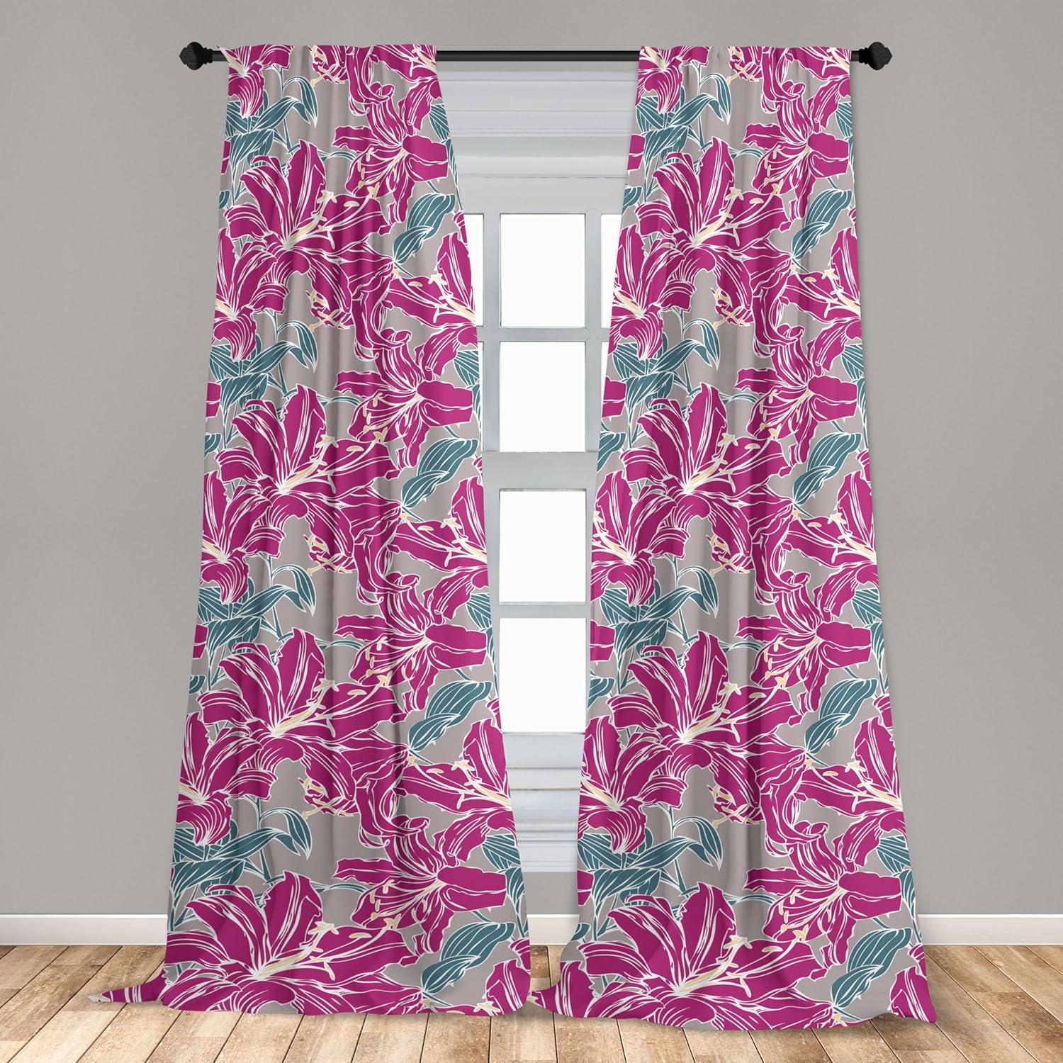 imageAmbesonne Floral Curtains Romantic Valentines Day Theme Overlapping Simplistic Rose Flowers Art Window Treatments 2 Panel Set for Living Room Bedroom Pair of 28 x 84 Pale Salmon and BlushSoft Pink Slate Blue