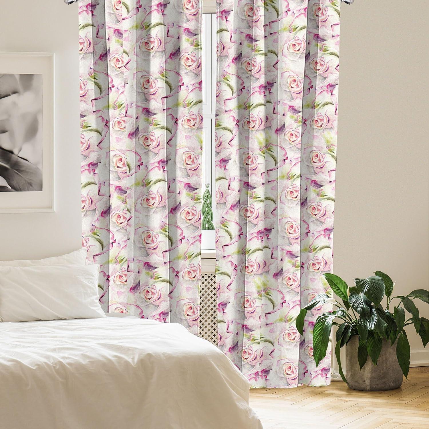imageAmbesonne Floral Curtains Romantic Valentines Day Theme Overlapping Simplistic Rose Flowers Art Window Treatments 2 Panel Set for Living Room Bedroom Pair of 28 x 84 Pale Salmon and BlushDark Magenta and Pale Khaki
