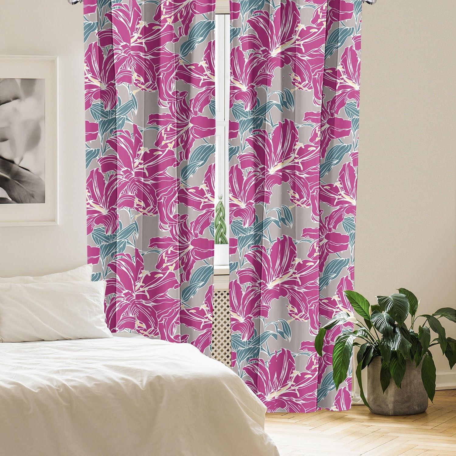 imageAmbesonne Floral Curtains Romantic Valentines Day Theme Overlapping Simplistic Rose Flowers Art Window Treatments 2 Panel Set for Living Room Bedroom Pair of 28 x 84 Pale Salmon and BlushSoft Pink Slate Blue