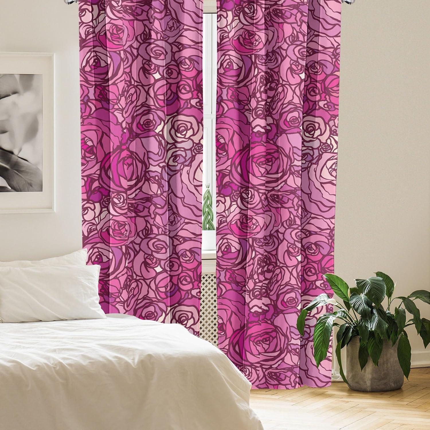 imageAmbesonne Floral Curtains Romantic Valentines Day Theme Overlapping Simplistic Rose Flowers Art Window Treatments 2 Panel Set for Living Room Bedroom Pair of 28 x 84 Pale Salmon and BlushHot Pink and Dark Magenta