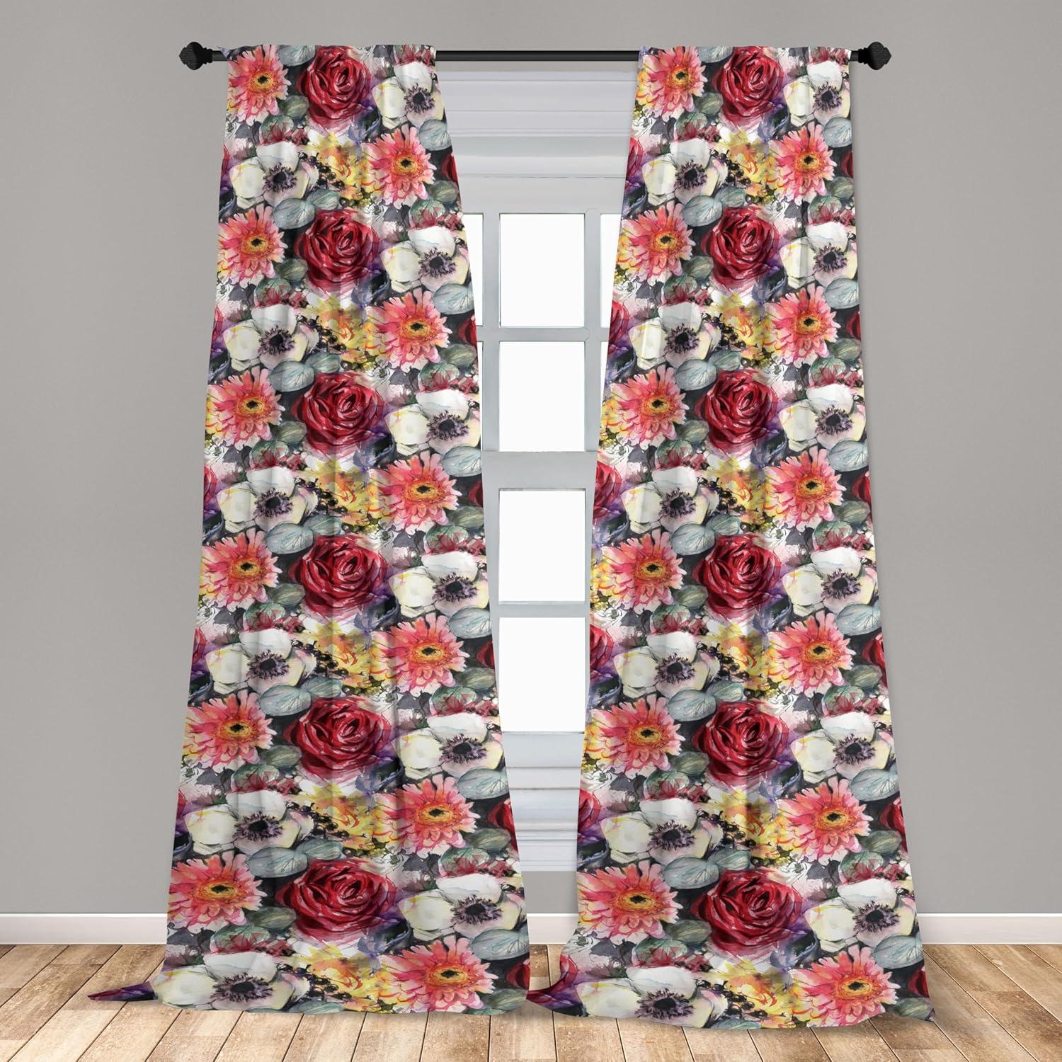 imageAmbesonne Floral Curtains Romantic Valentines Day Theme Overlapping Simplistic Rose Flowers Art Window Treatments 2 Panel Set for Living Room Bedroom Pair of 28 x 84 Pale Salmon and BlushDark Coral Sage Green