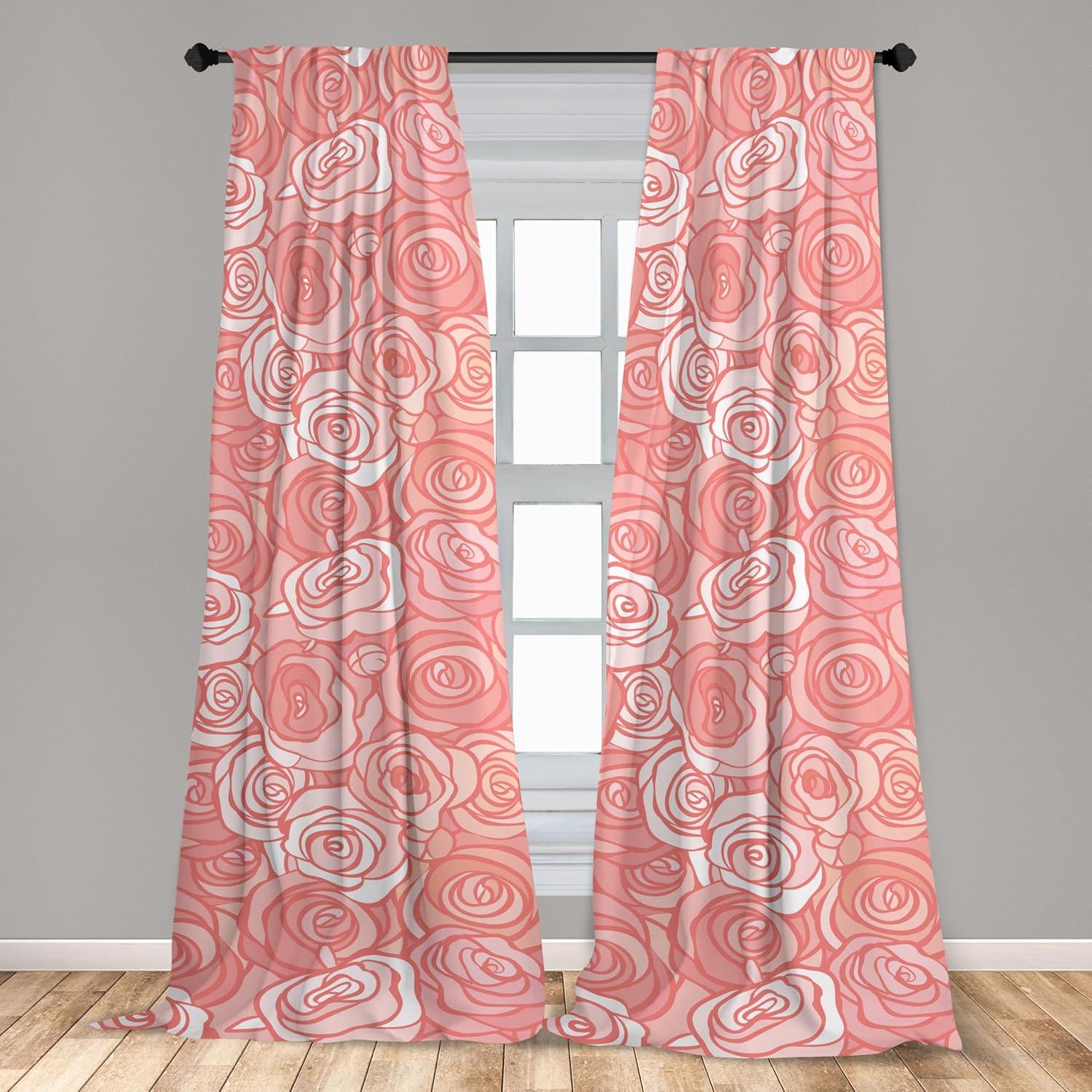 imageAmbesonne Floral Curtains Romantic Valentines Day Theme Overlapping Simplistic Rose Flowers Art Window Treatments 2 Panel Set for Living Room Bedroom Pair of 28 x 84 Pale Salmon and BlushPale Salmon and Blush