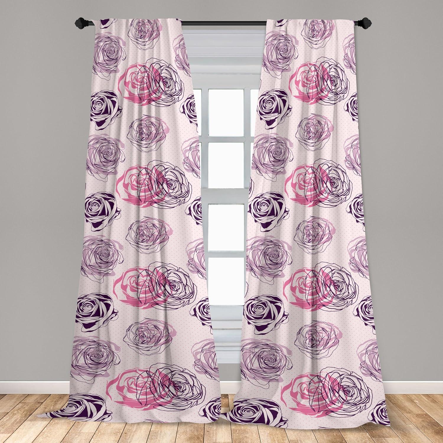 imageAmbesonne Floral Curtains Romantic Valentines Day Theme Overlapping Simplistic Rose Flowers Art Window Treatments 2 Panel Set for Living Room Bedroom Pair of 28 x 84 Pale Salmon and BlushDark Purple Grey Pink