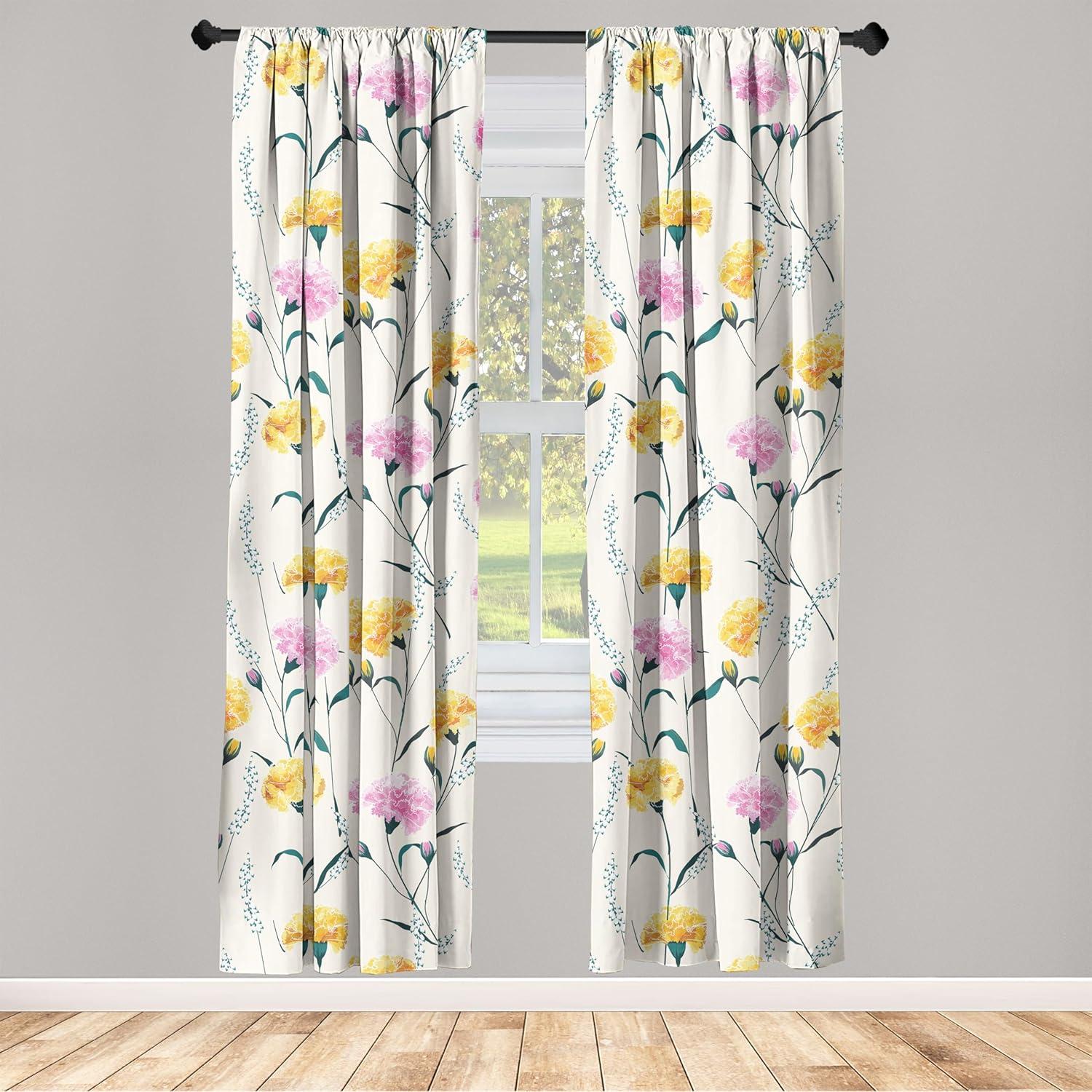 imageAmbesonne Floral Curtains Romantic Valentines Day Theme Overlapping Simplistic Rose Flowers Art Window Treatments 2 Panel Set for Living Room Bedroom Pair of 28 x 84 Pale Salmon and BlushDark Yellow and Soft Pink