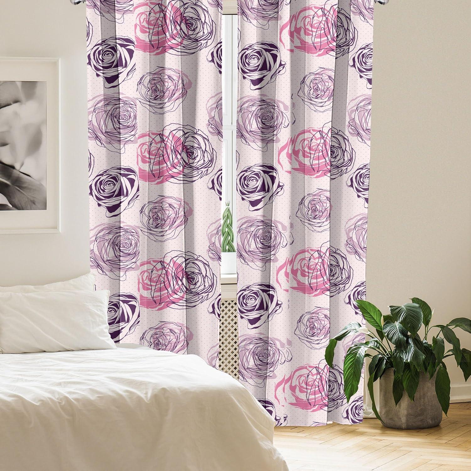 imageAmbesonne Floral Curtains Romantic Valentines Day Theme Overlapping Simplistic Rose Flowers Art Window Treatments 2 Panel Set for Living Room Bedroom Pair of 28 x 84 Pale Salmon and BlushDark Purple Grey Pink