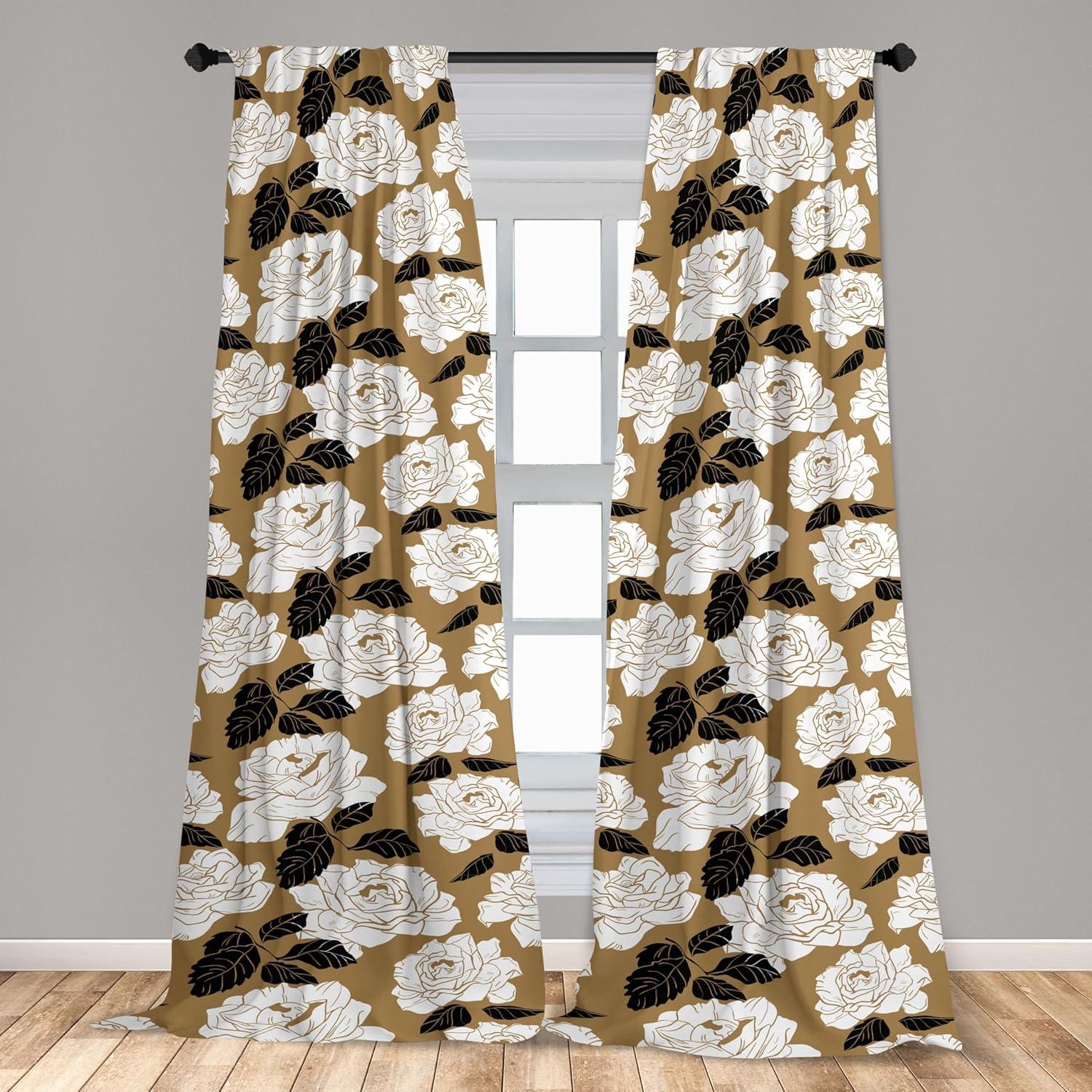 imageAmbesonne Floral Curtains Romantic Valentines Day Theme Overlapping Simplistic Rose Flowers Art Window Treatments 2 Panel Set for Living Room Bedroom Pair of 28 x 84 Pale Salmon and BlushDark Khaki Charcoal Grey
