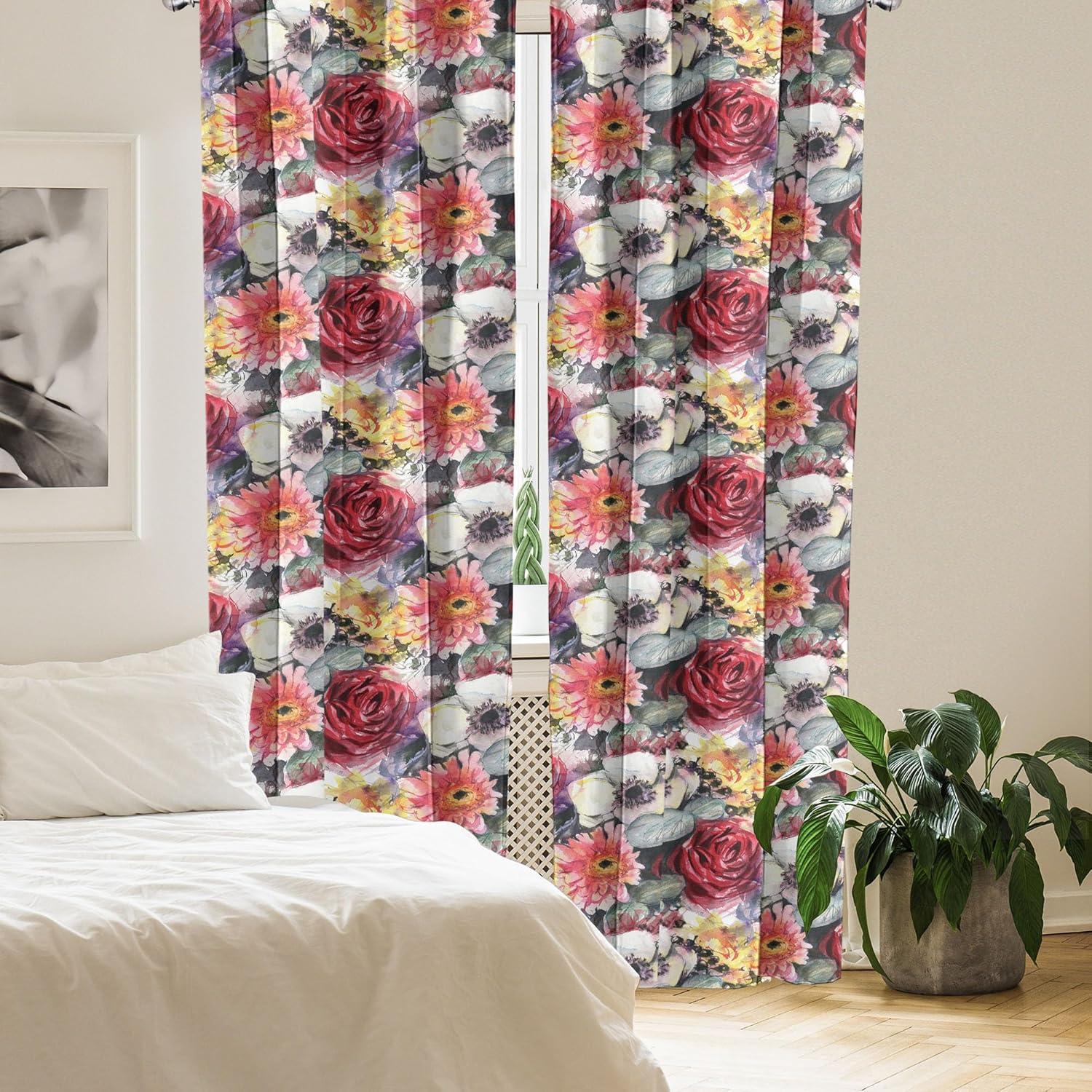 imageAmbesonne Floral Curtains Romantic Valentines Day Theme Overlapping Simplistic Rose Flowers Art Window Treatments 2 Panel Set for Living Room Bedroom Pair of 28 x 84 Pale Salmon and BlushDark Coral Sage Green