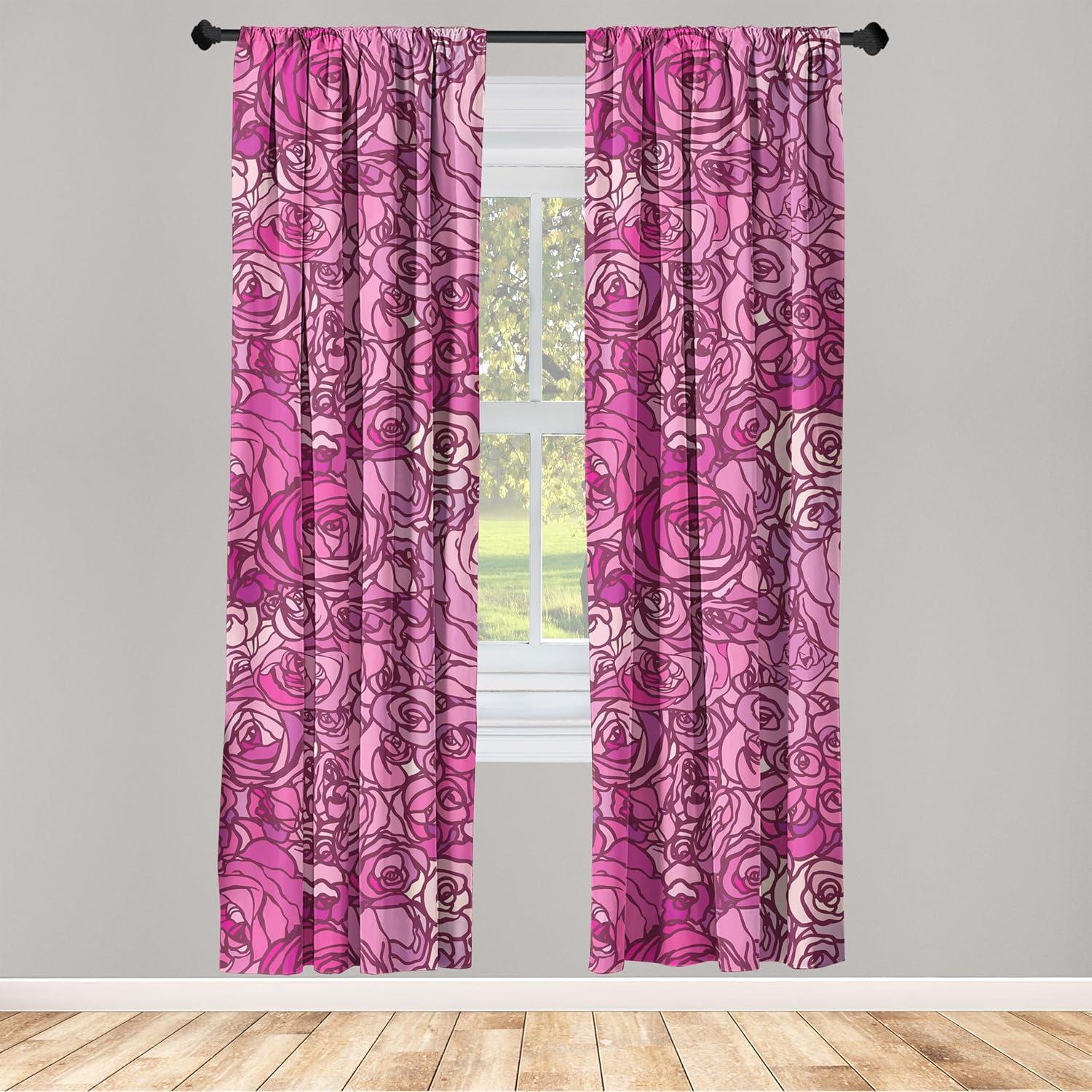 imageAmbesonne Floral Curtains Romantic Valentines Day Theme Overlapping Simplistic Rose Flowers Art Window Treatments 2 Panel Set for Living Room Bedroom Pair of 28 x 84 Pale Salmon and BlushHot Pink and Dark Magenta