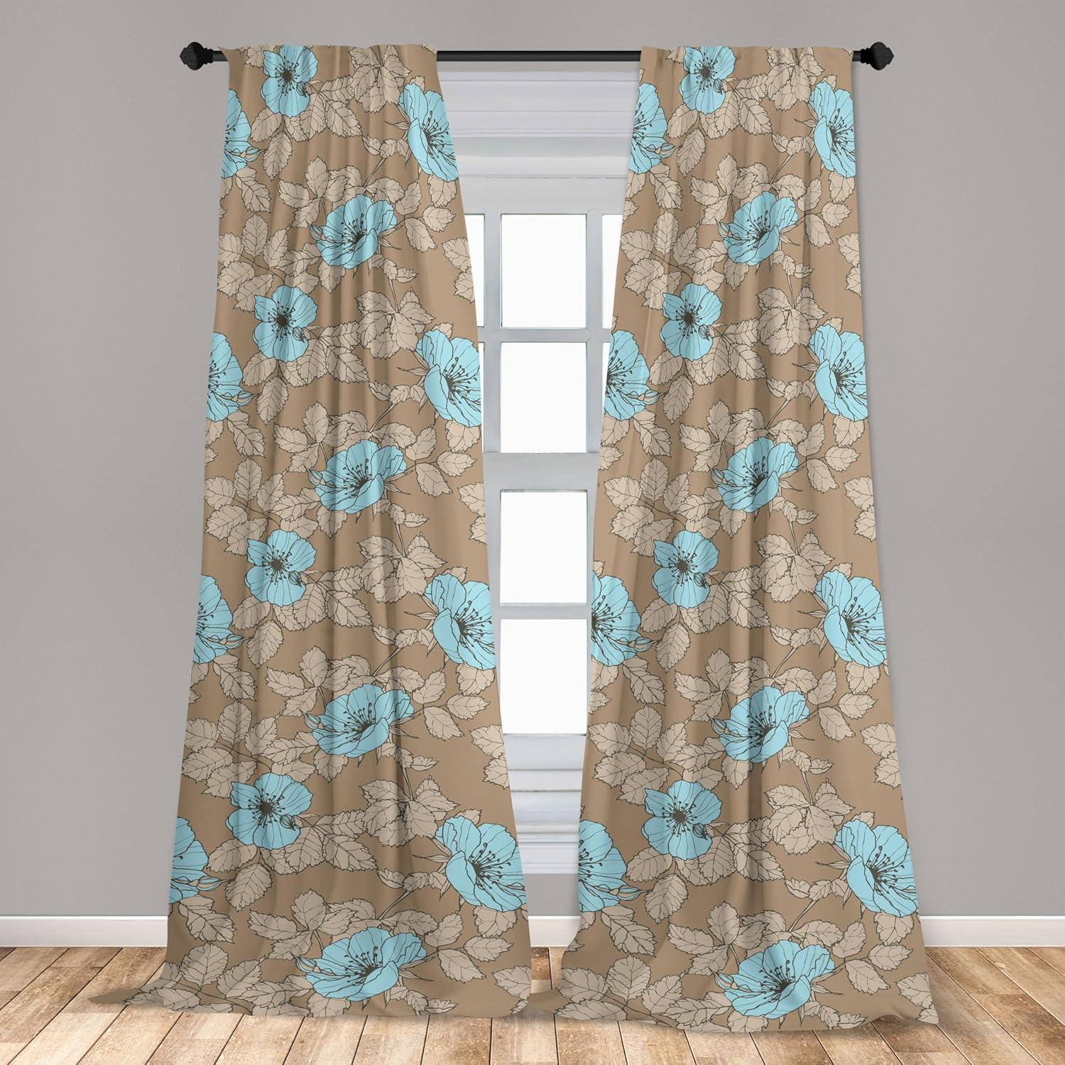 imageAmbesonne Floral Curtains Romantic Valentines Day Theme Overlapping Simplistic Rose Flowers Art Window Treatments 2 Panel Set for Living Room Bedroom Pair of 28 x 84 Pale Salmon and BlushPale Brown and Soft Blue