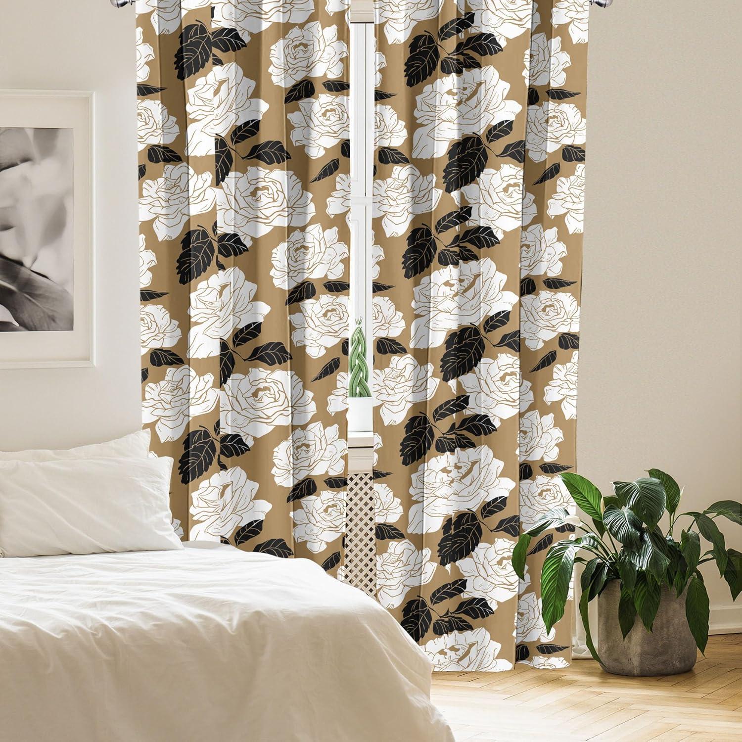imageAmbesonne Floral Curtains Romantic Valentines Day Theme Overlapping Simplistic Rose Flowers Art Window Treatments 2 Panel Set for Living Room Bedroom Pair of 28 x 84 Pale Salmon and BlushDark Khaki Charcoal Grey