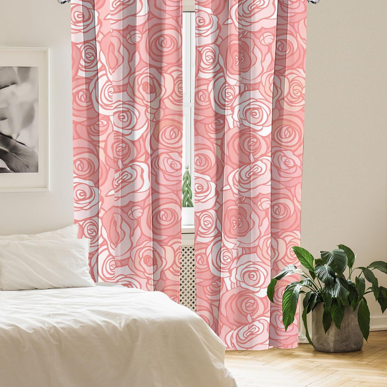 imageAmbesonne Floral Curtains Romantic Valentines Day Theme Overlapping Simplistic Rose Flowers Art Window Treatments 2 Panel Set for Living Room Bedroom Pair of 28 x 84 Pale Salmon and BlushPale Salmon and Blush