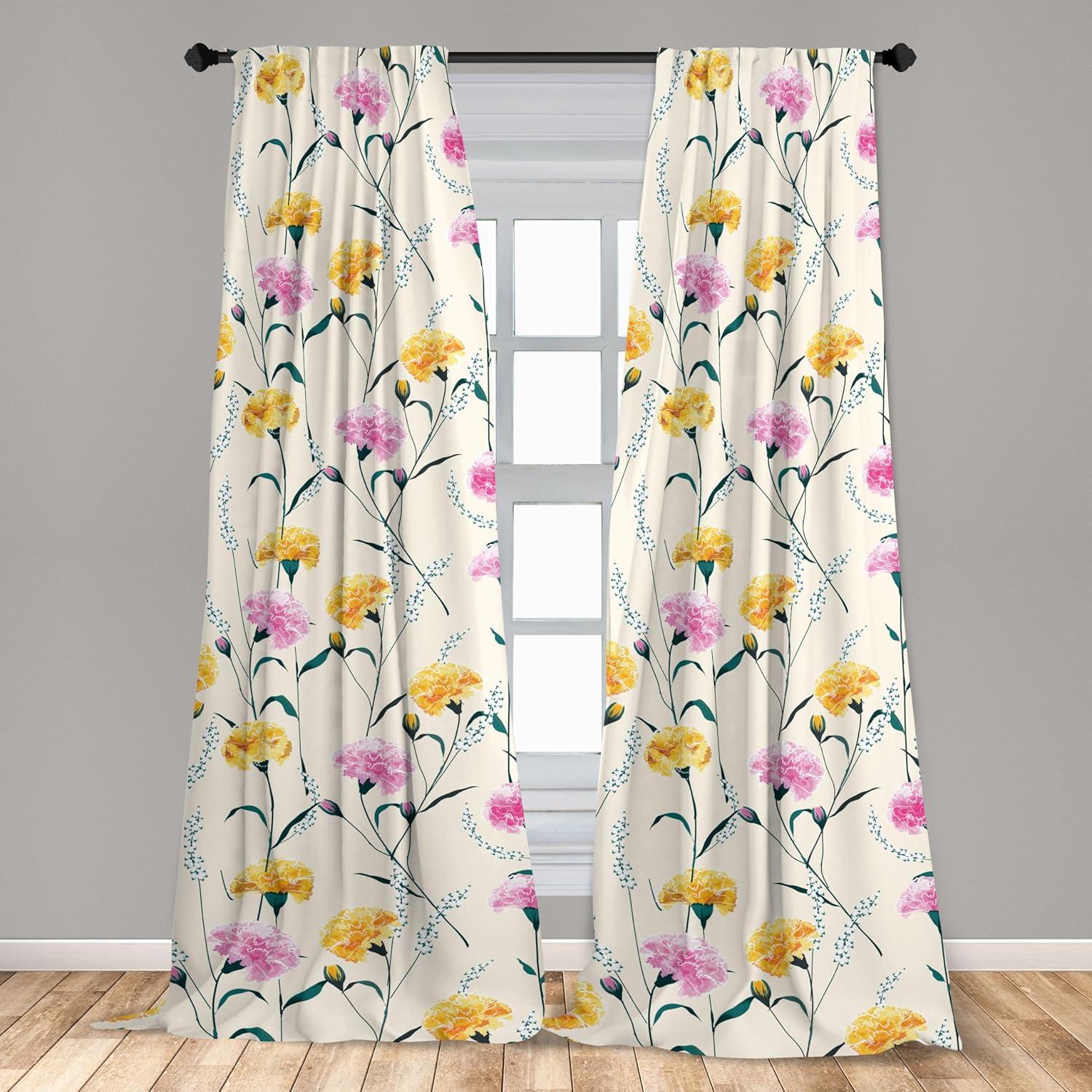 imageAmbesonne Floral Curtains Romantic Valentines Day Theme Overlapping Simplistic Rose Flowers Art Window Treatments 2 Panel Set for Living Room Bedroom Pair of 28 x 84 Pale Salmon and BlushDark Yellow and Soft Pink