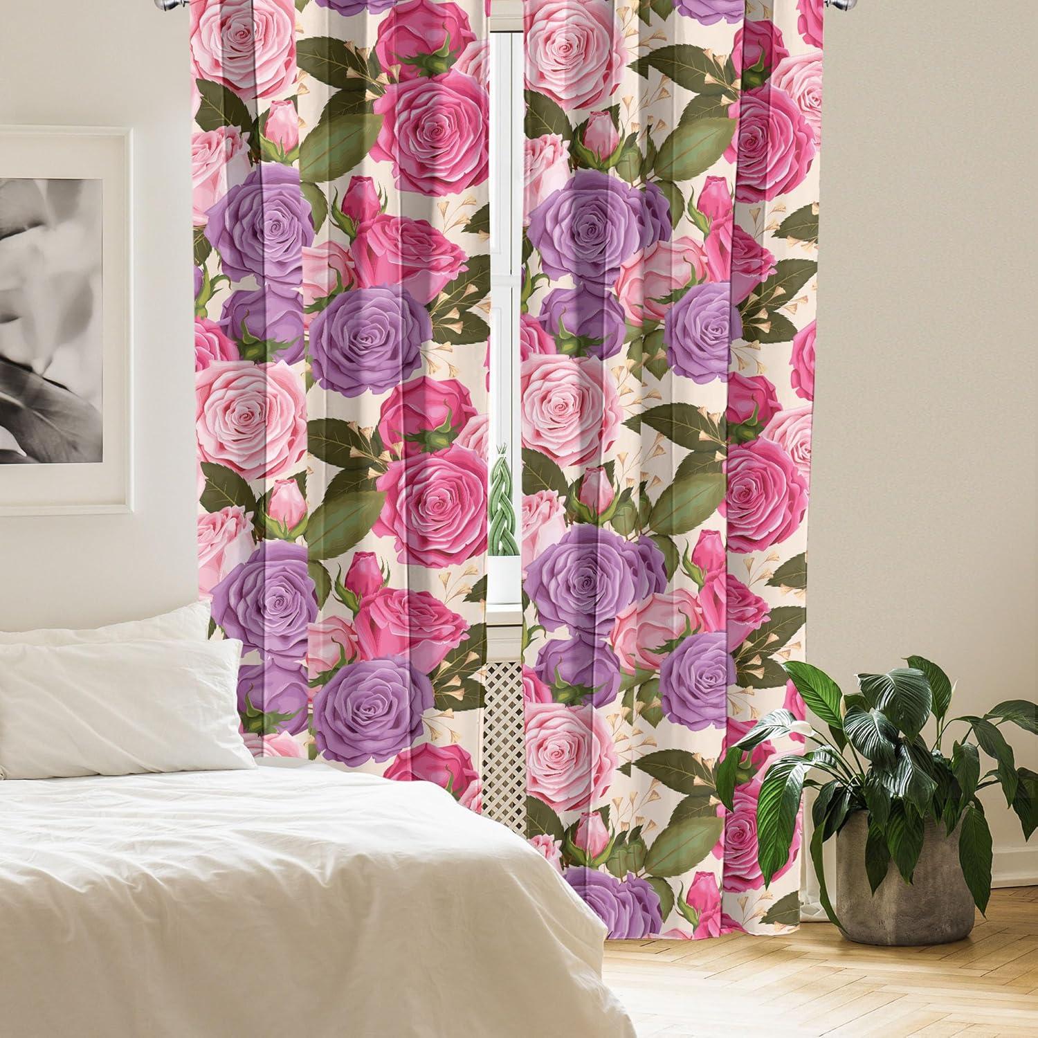 imageAmbesonne Floral Curtains Valentines Day Concept Art Pastel Repetitive Roses Pattern Plot Window Treatments 2 Panel Set for Living Room Bedroom Pair of 28 x 84 Dark Pink Blush and WhitePale Purple and Pastel Pink