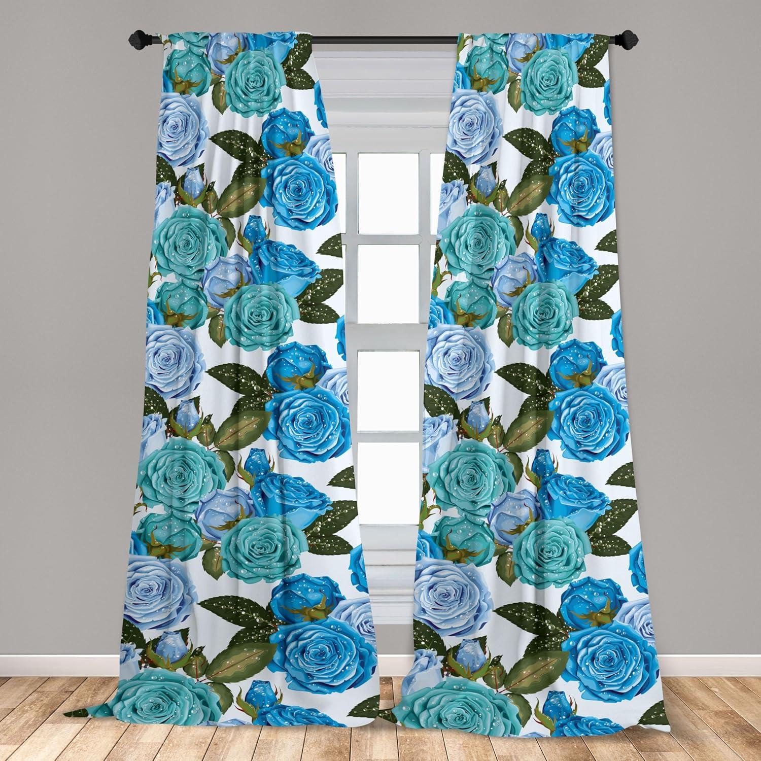 imageAmbesonne Floral Curtains Valentines Day Concept Art Pastel Repetitive Roses Pattern Plot Window Treatments 2 Panel Set for Living Room Bedroom Pair of 28 x 84 Dark Pink Blush and WhiteSky Blue and Green Brown