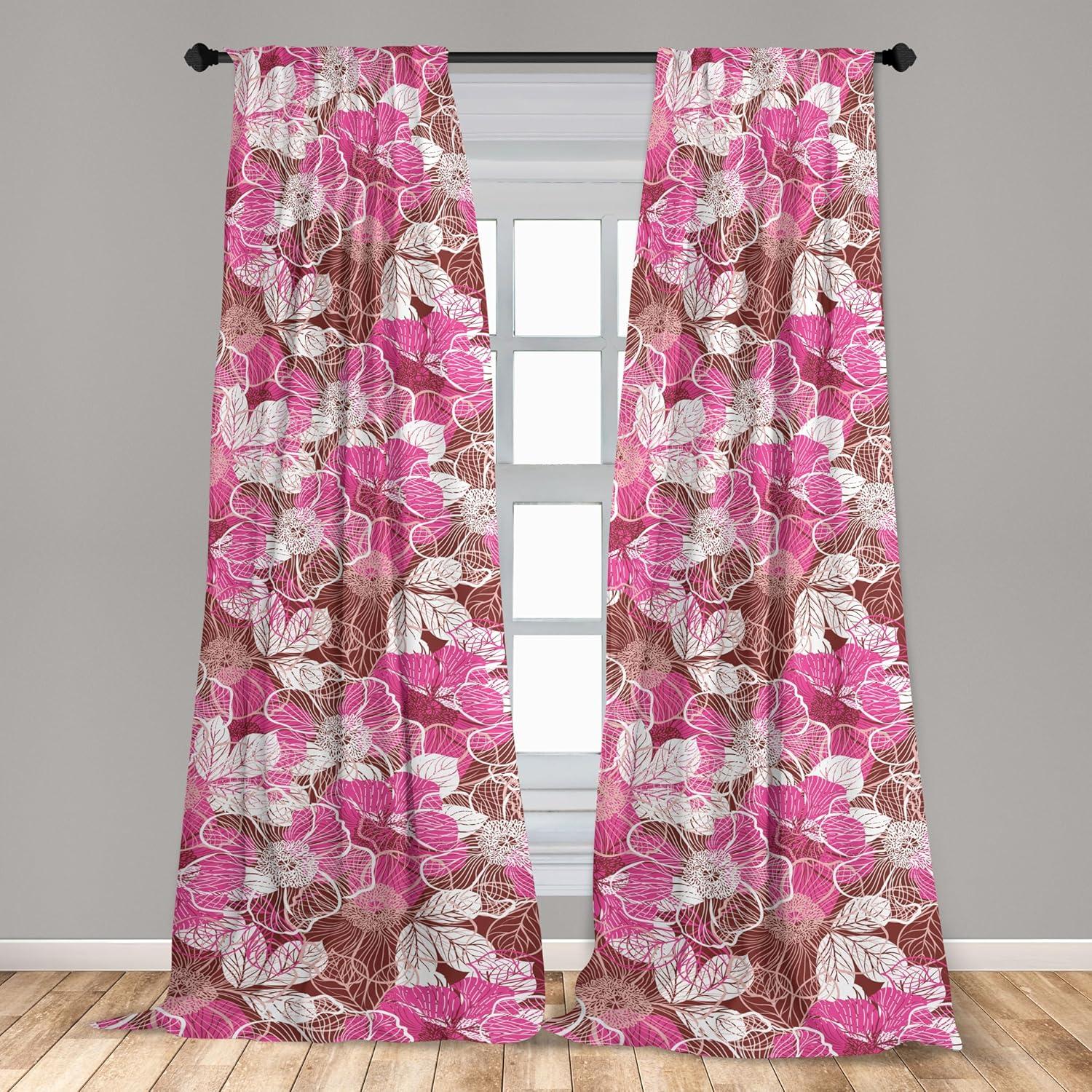 imageAmbesonne Floral Curtains Valentines Day Concept Art Pastel Repetitive Roses Pattern Plot Window Treatments 2 Panel Set for Living Room Bedroom Pair of 28 x 84 Dark Pink Blush and WhitePastel Pink and Redwood