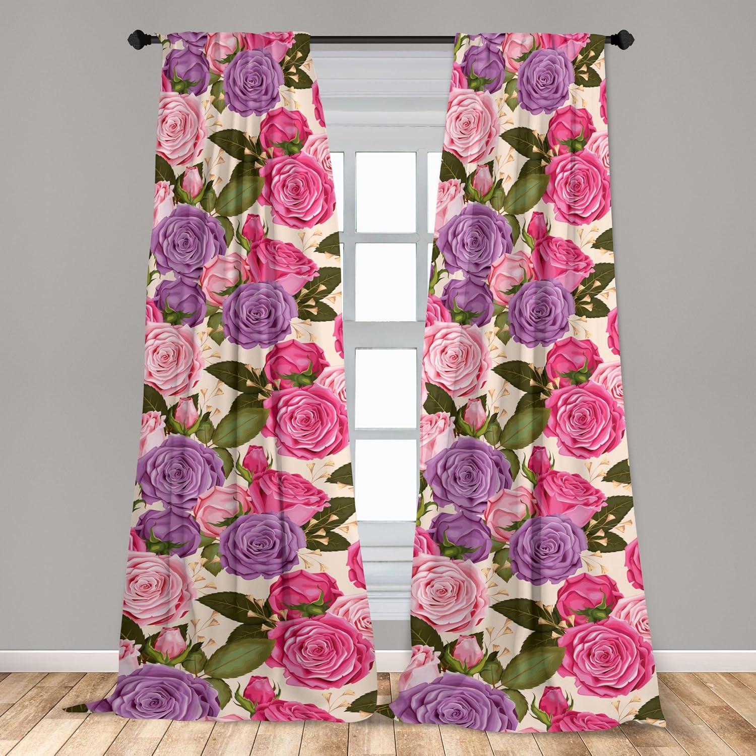 imageAmbesonne Floral Curtains Valentines Day Concept Art Pastel Repetitive Roses Pattern Plot Window Treatments 2 Panel Set for Living Room Bedroom Pair of 28 x 84 Dark Pink Blush and WhitePale Purple and Pastel Pink