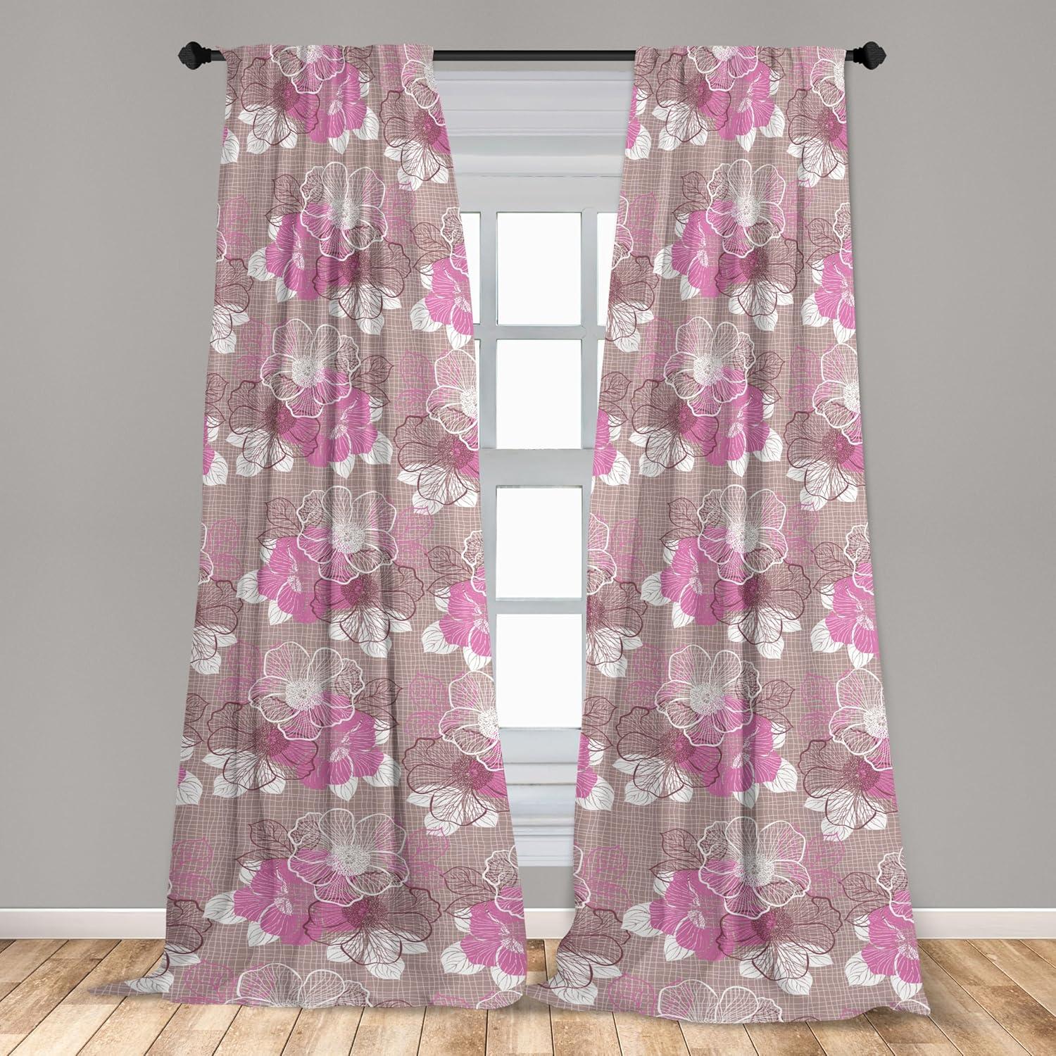 imageAmbesonne Floral Curtains Valentines Day Concept Art Pastel Repetitive Roses Pattern Plot Window Treatments 2 Panel Set for Living Room Bedroom Pair of 28 x 84 Dark Pink Blush and WhiteSoft Pink and Pale Grey