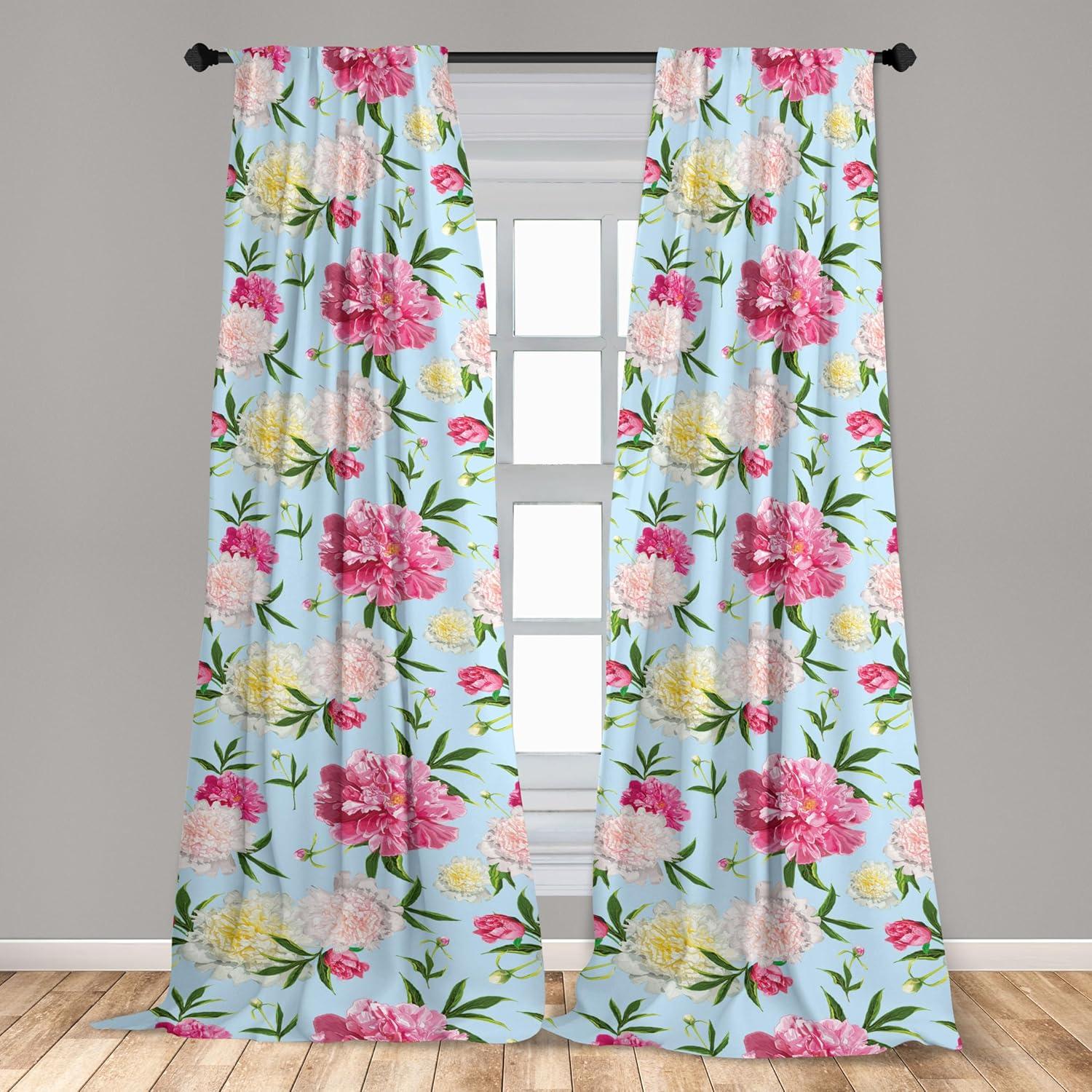 imageAmbesonne Floral Curtains Valentines Day Concept Art Pastel Repetitive Roses Pattern Plot Window Treatments 2 Panel Set for Living Room Bedroom Pair of 28 x 84 Dark Pink Blush and WhiteMagenta and Olive Green