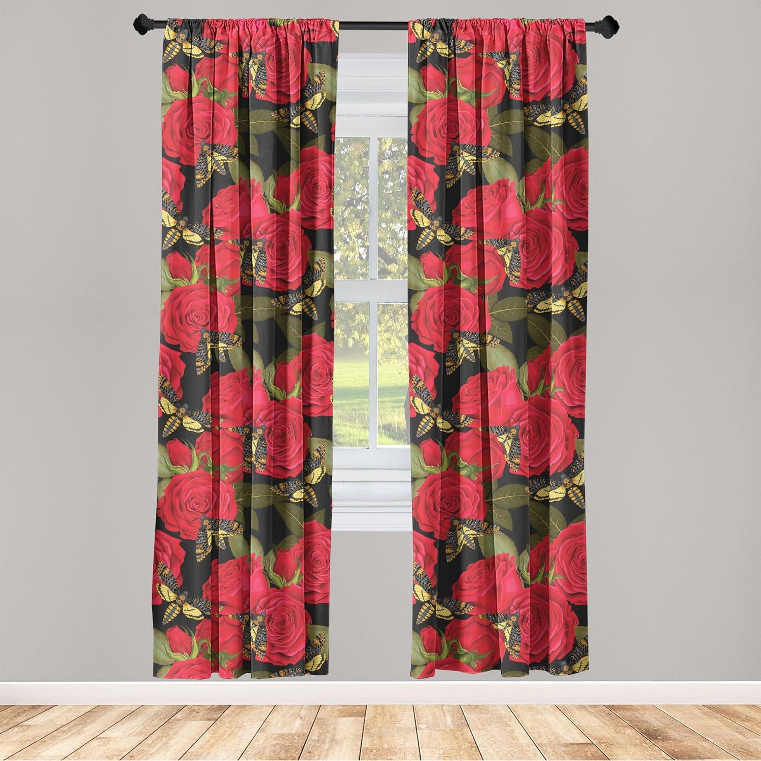 imageAmbesonne Floral Curtains Valentines Day Concept Art Pastel Repetitive Roses Pattern Plot Window Treatments 2 Panel Set for Living Room Bedroom Pair of 28 x 84 Dark Pink Blush and WhiteDark Coral Fawn Sepia