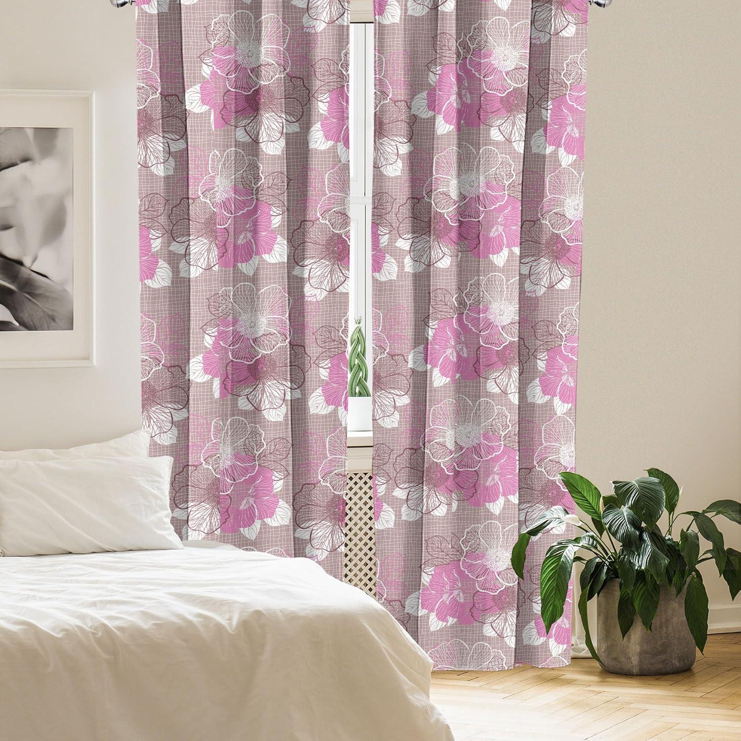 imageAmbesonne Floral Curtains Valentines Day Concept Art Pastel Repetitive Roses Pattern Plot Window Treatments 2 Panel Set for Living Room Bedroom Pair of 28 x 84 Dark Pink Blush and WhiteSoft Pink and Pale Grey