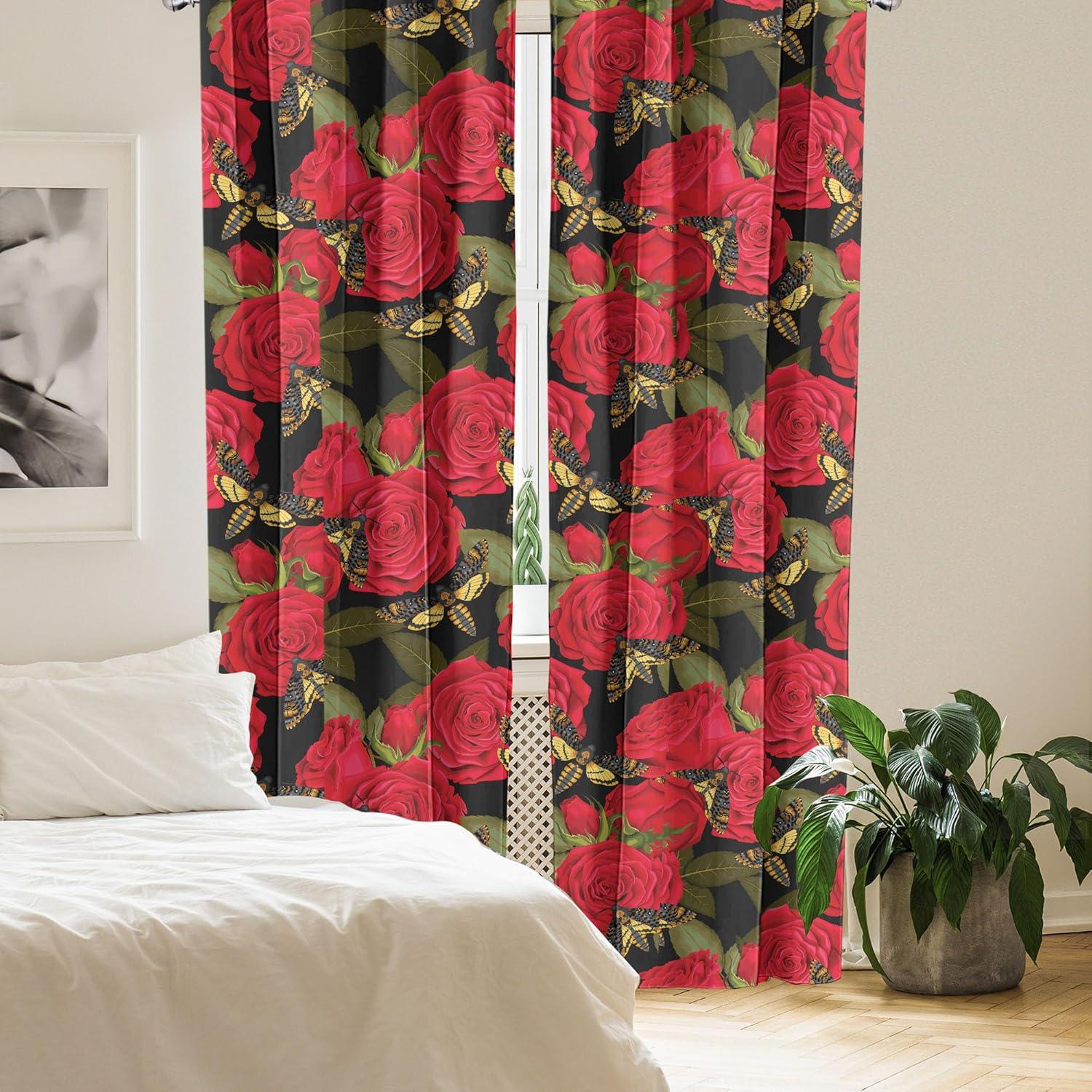 imageAmbesonne Floral Curtains Valentines Day Concept Art Pastel Repetitive Roses Pattern Plot Window Treatments 2 Panel Set for Living Room Bedroom Pair of 28 x 84 Dark Pink Blush and WhiteDark Coral Fawn Sepia