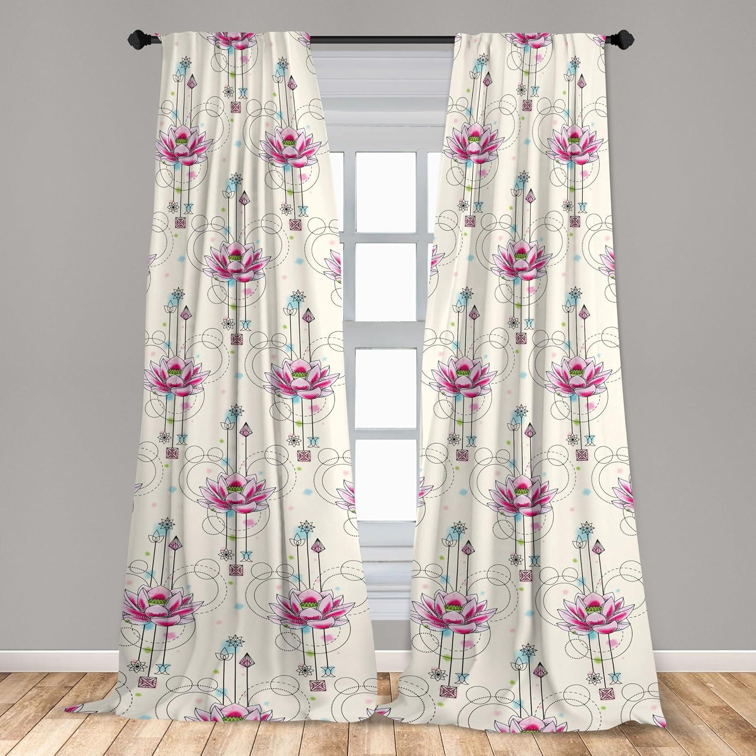 imageAmbesonne Floral Curtains Valentines Day Theme Grunge Style Repetitive Rose Flowers Abstract Window Treatments 2 Panel Set for Living Room Bedroom Pair of 28 x 84 Pale Fuchsia and SepiaHot Pink and Pale Blue