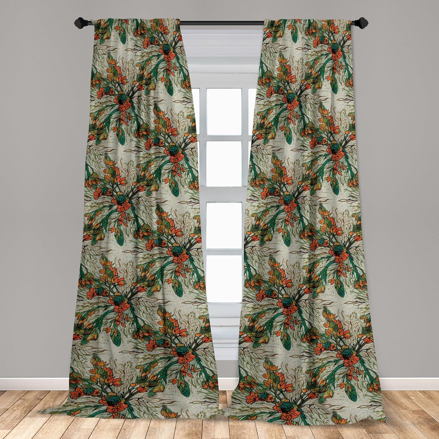 imageAmbesonne Floral Curtains Valentines Day Theme Grunge Style Repetitive Rose Flowers Abstract Window Treatments 2 Panel Set for Living Room Bedroom Pair of 28 x 84 Pale Fuchsia and SepiaPale Orange and Army Green
