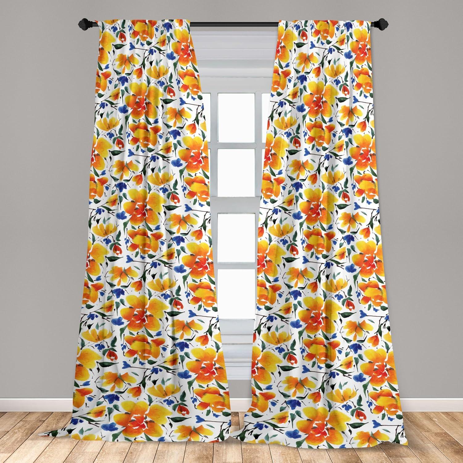 imageAmbesonne Floral Curtains Valentines Day Theme Grunge Style Repetitive Rose Flowers Abstract Window Treatments 2 Panel Set for Living Room Bedroom Pair of 28 x 84 Pale Fuchsia and SepiaEarth Yellow Violet Blue