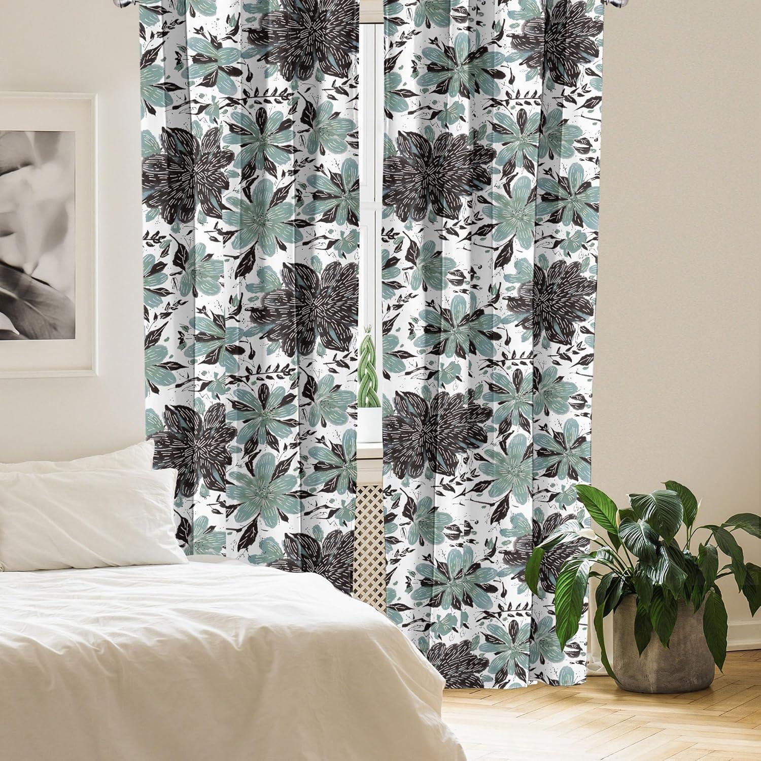 imageAmbesonne Floral Curtains Valentines Day Theme Grunge Style Repetitive Rose Flowers Abstract Window Treatments 2 Panel Set for Living Room Bedroom Pair of 28 x 84 Pale Fuchsia and SepiaReseda Green Grey and White