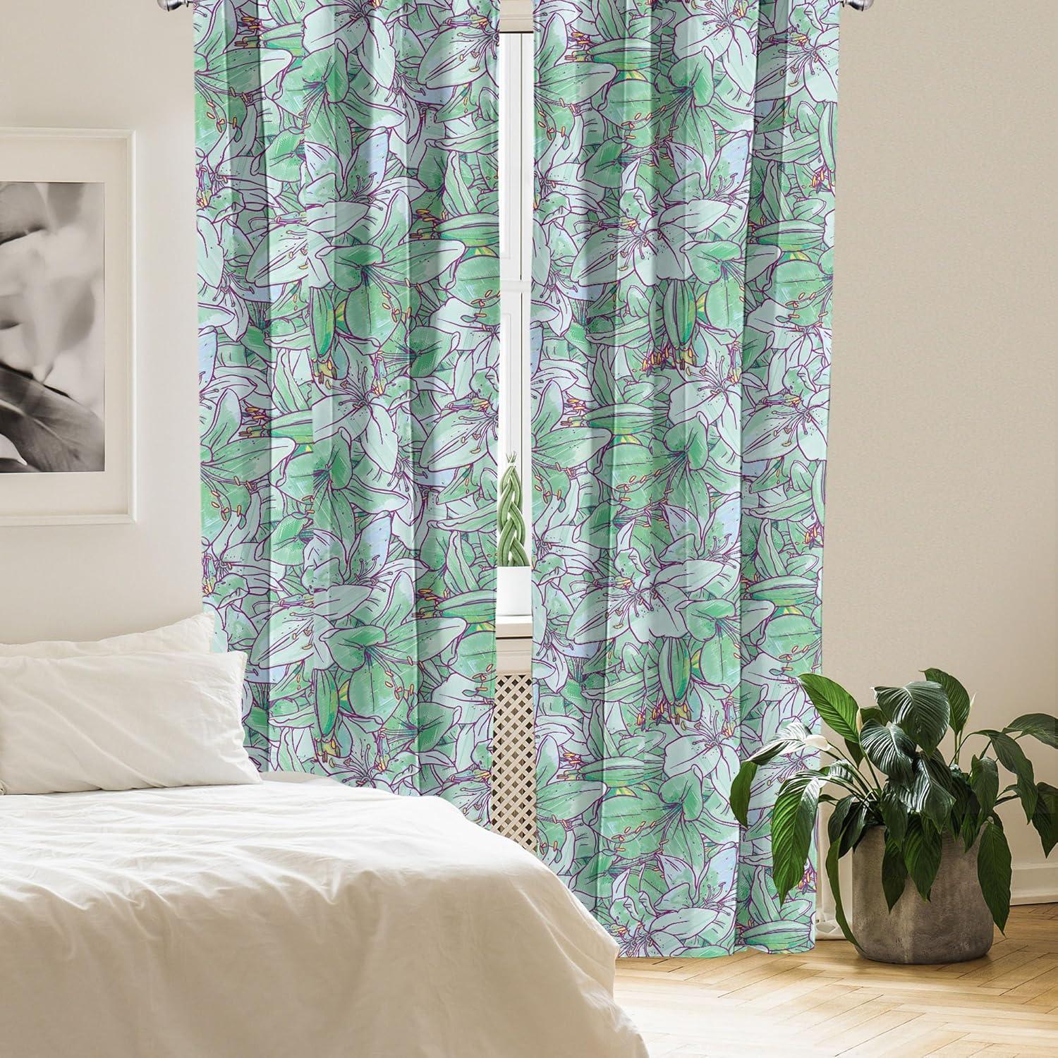 imageAmbesonne Floral Curtains Valentines Day Theme Grunge Style Repetitive Rose Flowers Abstract Window Treatments 2 Panel Set for Living Room Bedroom Pair of 28 x 84 Pale Fuchsia and SepiaPale Green and Earth Yellow
