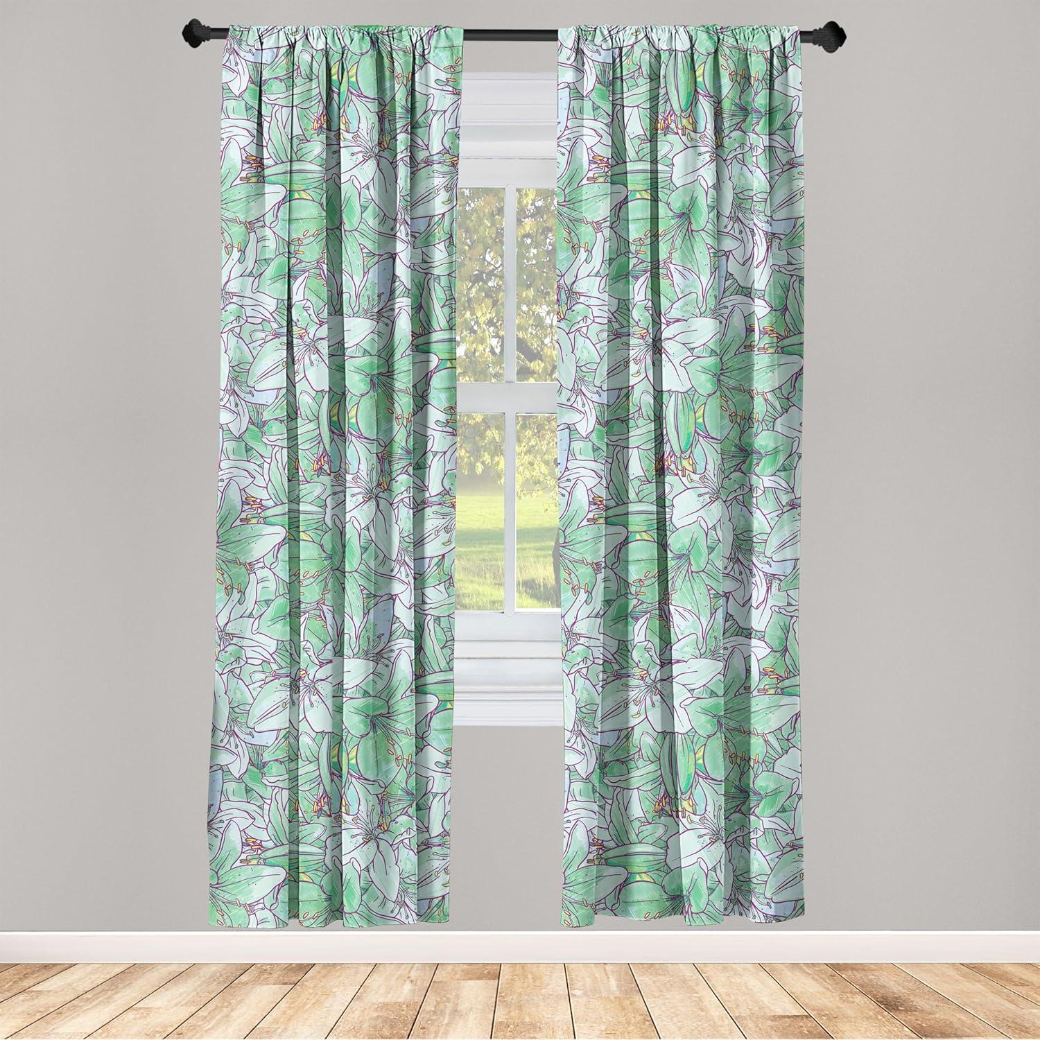 imageAmbesonne Floral Curtains Valentines Day Theme Grunge Style Repetitive Rose Flowers Abstract Window Treatments 2 Panel Set for Living Room Bedroom Pair of 28 x 84 Pale Fuchsia and SepiaPale Green and Earth Yellow