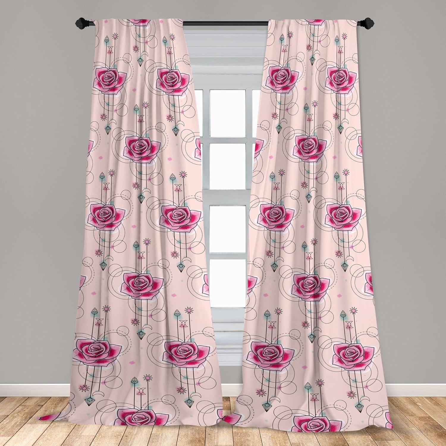 imageAmbesonne Floral Curtains Valentines Day Theme Grunge Style Repetitive Rose Flowers Abstract Window Treatments 2 Panel Set for Living Room Bedroom Pair of 28 x 84 Pale Fuchsia and SepiaHot Pink Pale Blue