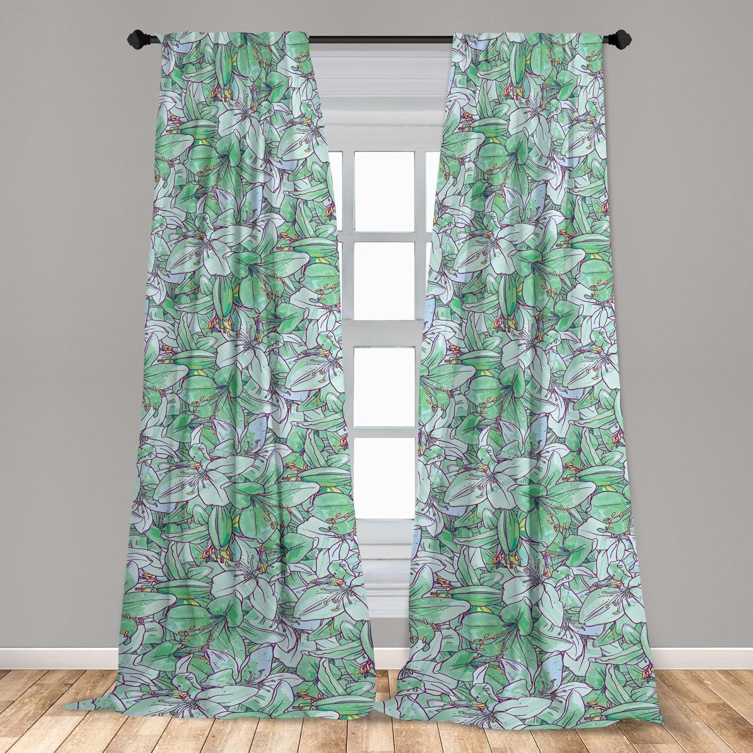 imageAmbesonne Floral Curtains Valentines Day Theme Grunge Style Repetitive Rose Flowers Abstract Window Treatments 2 Panel Set for Living Room Bedroom Pair of 28 x 84 Pale Fuchsia and SepiaPale Green and Earth Yellow