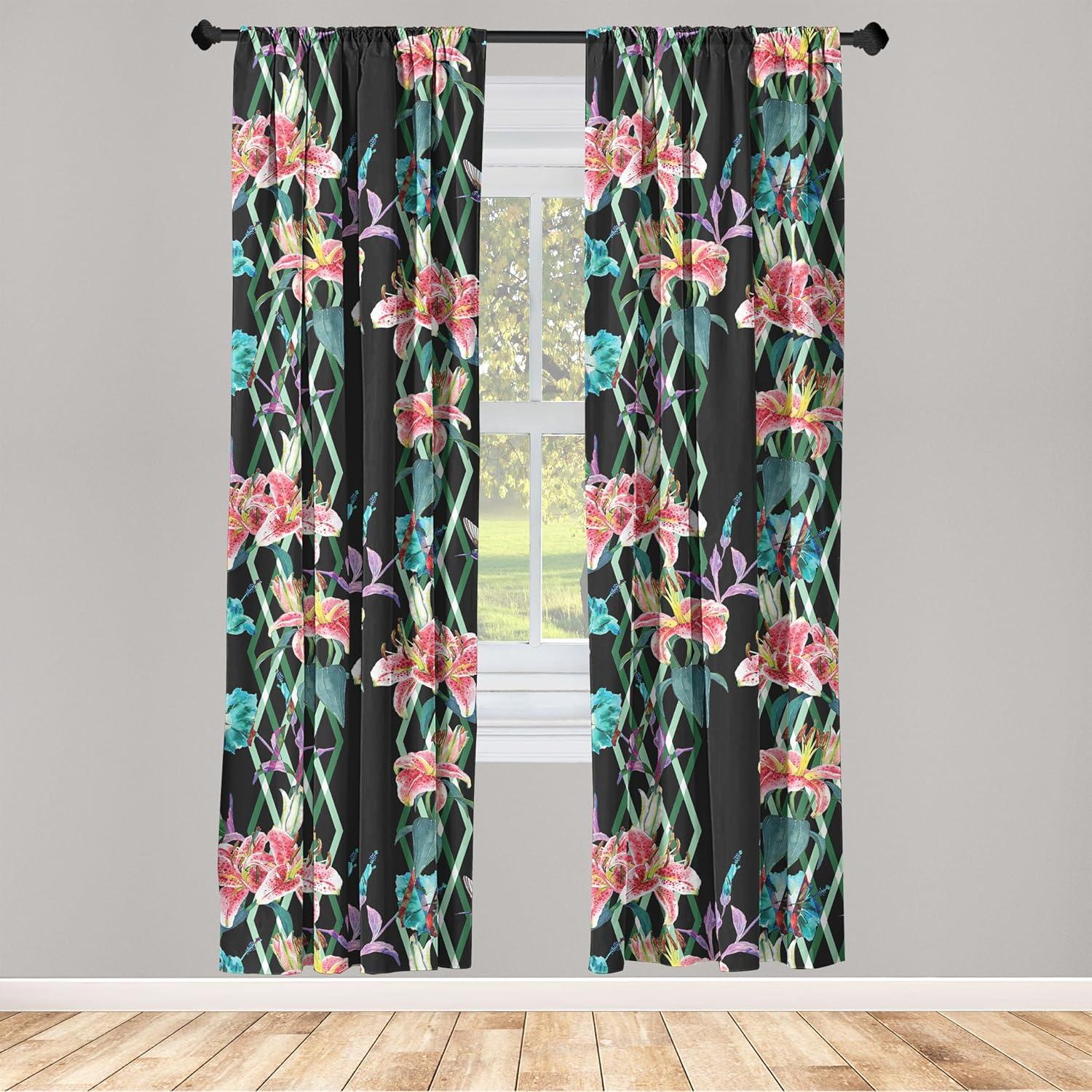 imageAmbesonne Floral Curtains Valentines Day Theme Grunge Style Repetitive Rose Flowers Abstract Window Treatments 2 Panel Set for Living Room Bedroom Pair of 28 x 84 Pale Fuchsia and SepiaJade Green and Raspberry