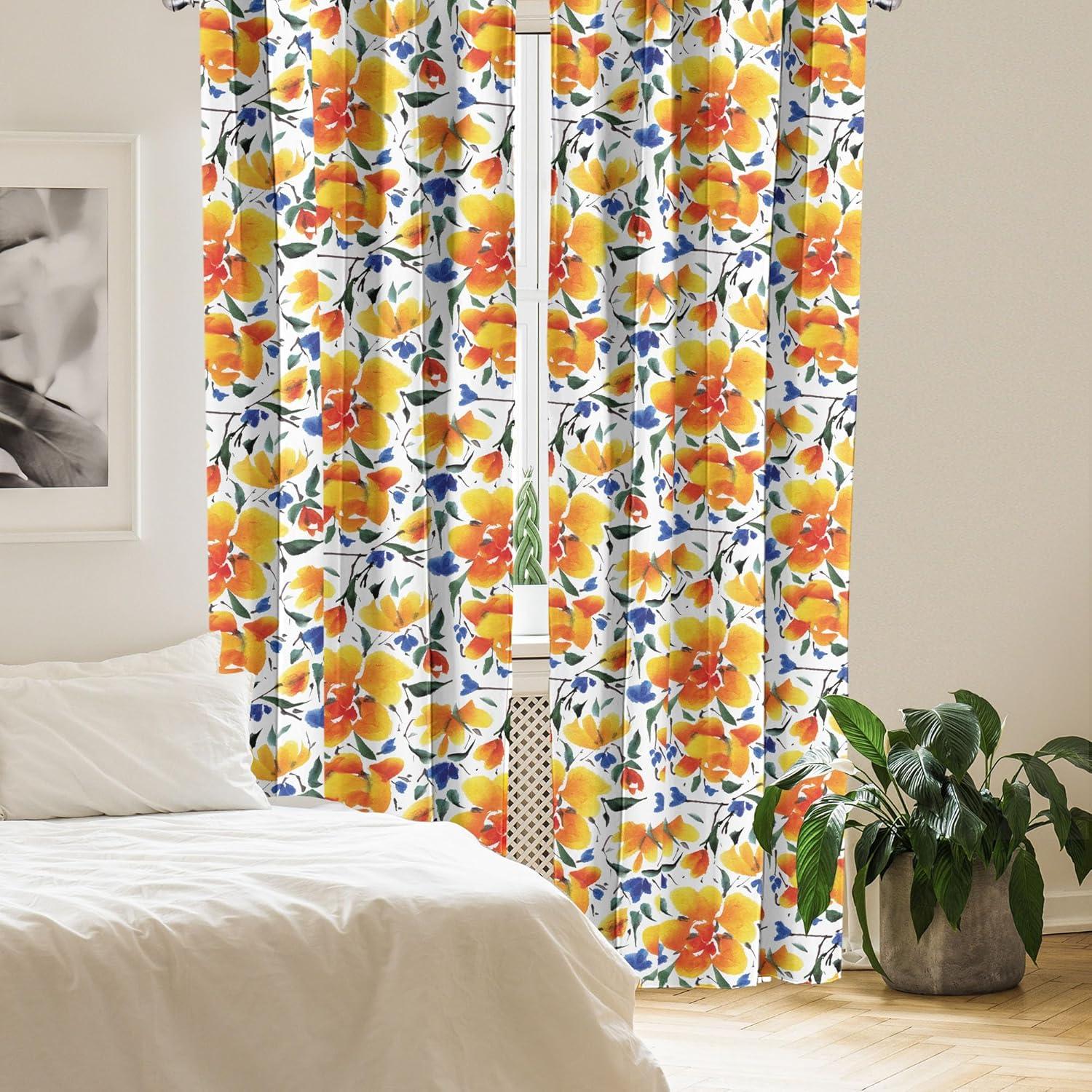 imageAmbesonne Floral Curtains Valentines Day Theme Grunge Style Repetitive Rose Flowers Abstract Window Treatments 2 Panel Set for Living Room Bedroom Pair of 28 x 84 Pale Fuchsia and SepiaEarth Yellow Violet Blue