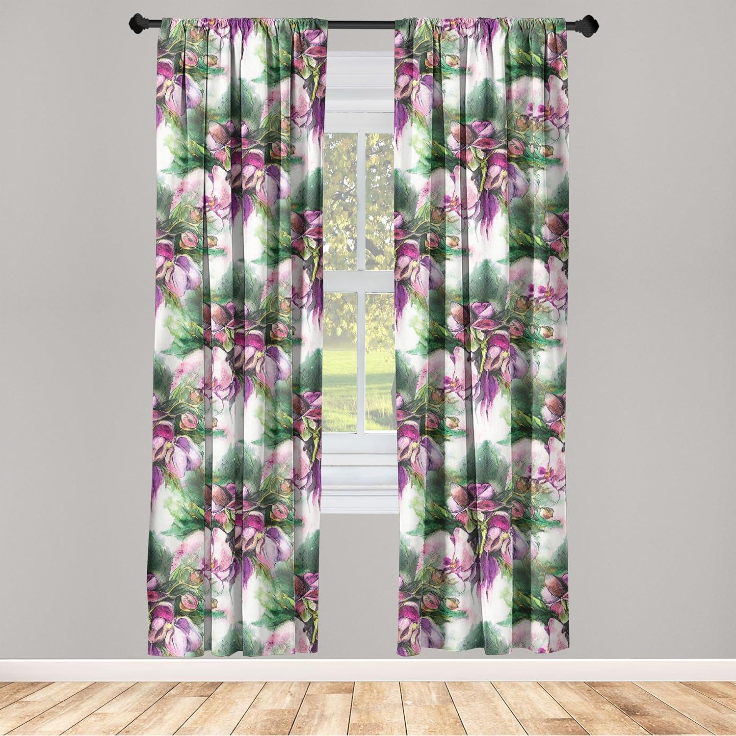 imageAmbesonne Floral Curtains Valentines Day Theme Grunge Style Repetitive Rose Flowers Abstract Window Treatments 2 Panel Set for Living Room Bedroom Pair of 28 x 84 Pale Fuchsia and SepiaPale Ruby and Reseda Green