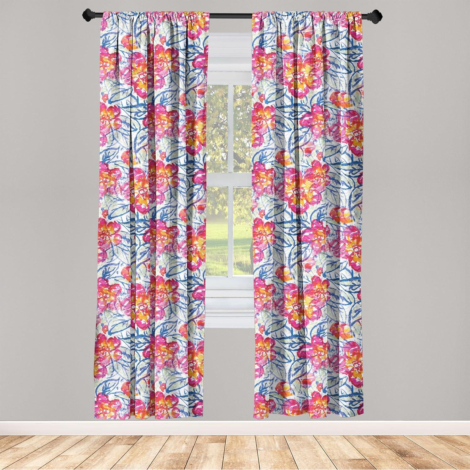 imageAmbesonne Floral Curtains Valentines Day Theme Grunge Style Repetitive Rose Flowers Abstract Window Treatments 2 Panel Set for Living Room Bedroom Pair of 28 x 84 Pale Fuchsia and SepiaHot Pink and Blue Violet