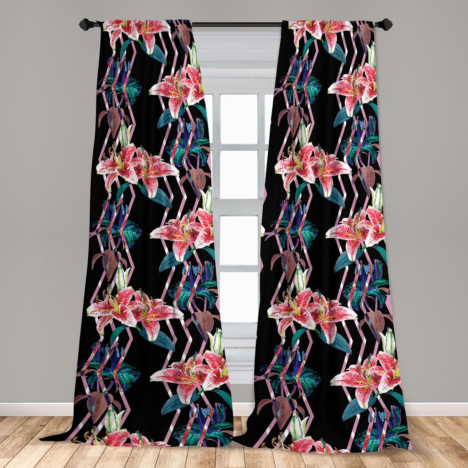 imageAmbesonne Floral Curtains Valentines Day Theme Grunge Style Repetitive Rose Flowers Abstract Window Treatments 2 Panel Set for Living Room Bedroom Pair of 28 x 84 Pale Fuchsia and SepiaGrey Pink Petrol Blue