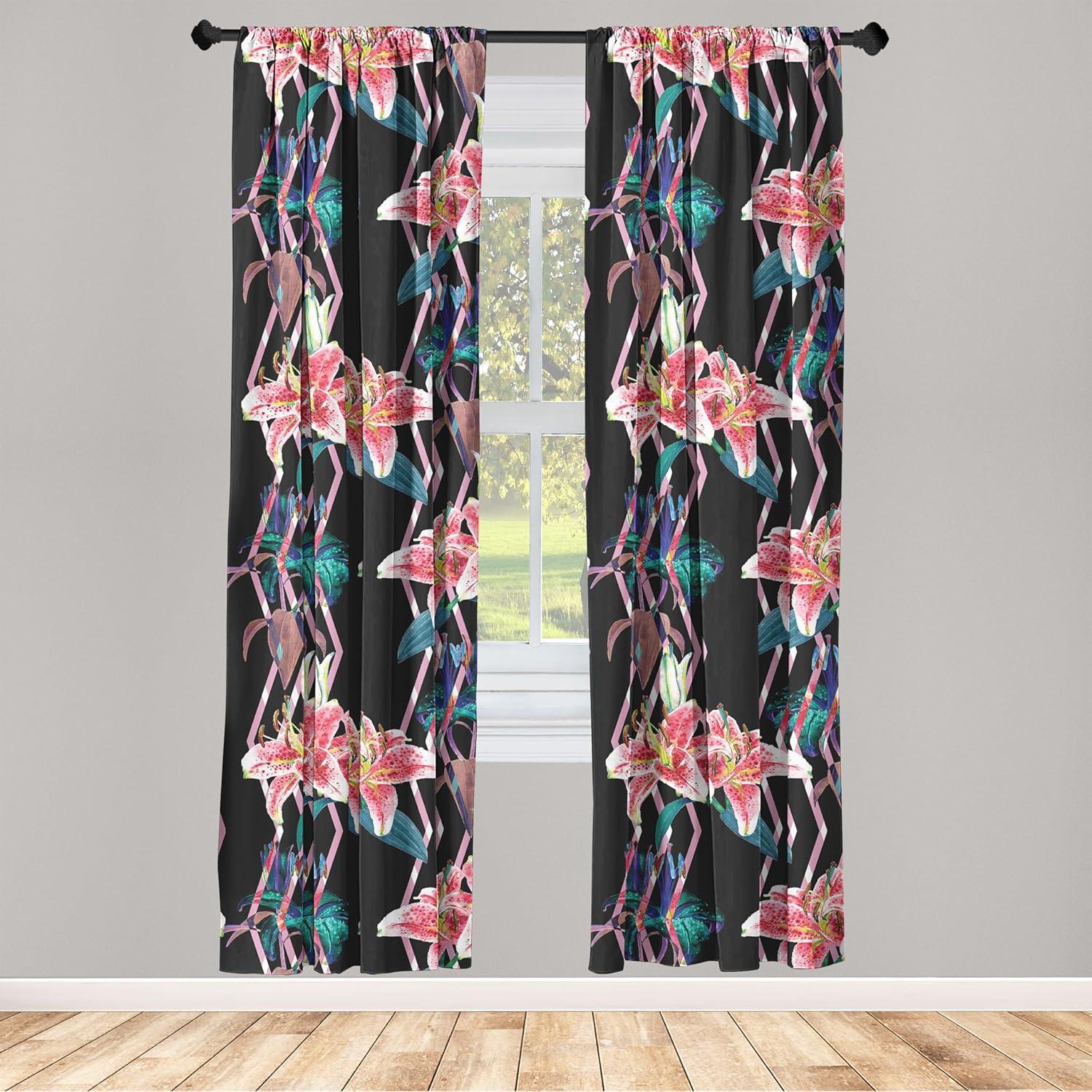 imageAmbesonne Floral Curtains Valentines Day Theme Grunge Style Repetitive Rose Flowers Abstract Window Treatments 2 Panel Set for Living Room Bedroom Pair of 28 x 84 Pale Fuchsia and SepiaGrey Pink Petrol Blue