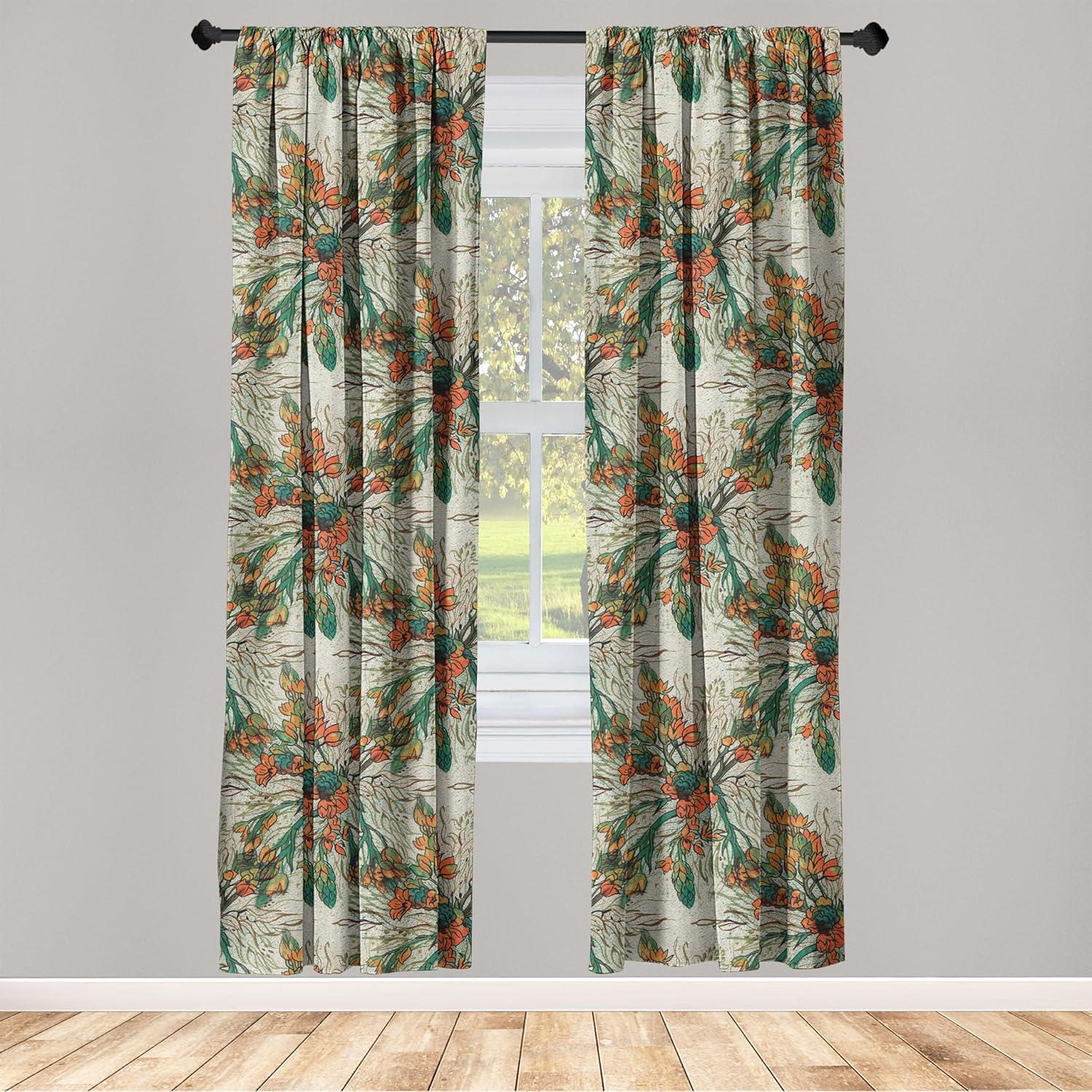 imageAmbesonne Floral Curtains Valentines Day Theme Grunge Style Repetitive Rose Flowers Abstract Window Treatments 2 Panel Set for Living Room Bedroom Pair of 28 x 84 Pale Fuchsia and SepiaPale Orange and Army Green