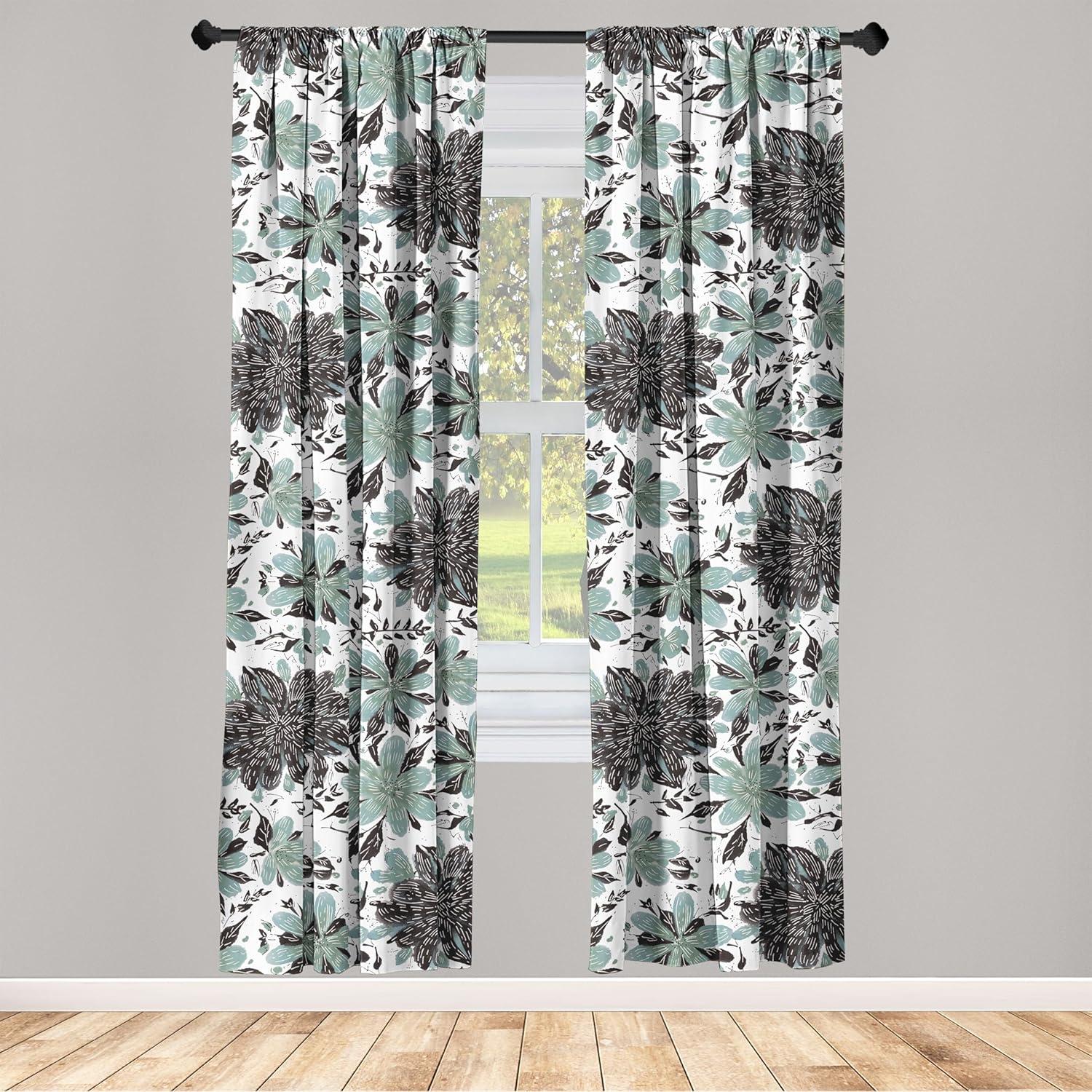imageAmbesonne Floral Curtains Valentines Day Theme Grunge Style Repetitive Rose Flowers Abstract Window Treatments 2 Panel Set for Living Room Bedroom Pair of 28 x 84 Pale Fuchsia and SepiaReseda Green Grey and White