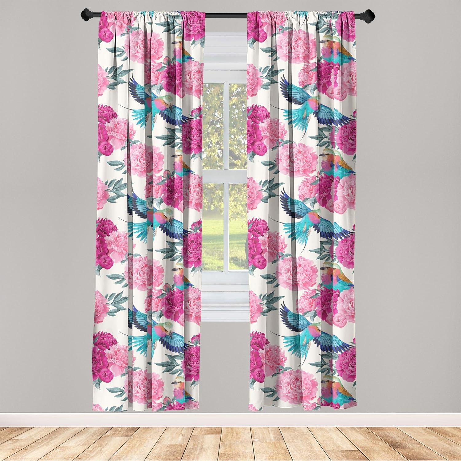 imageAmbesonne Floral Curtains Valentines Day Theme Grunge Style Repetitive Rose Flowers Abstract Window Treatments 2 Panel Set for Living Room Bedroom Pair of 28 x 84 Pale Fuchsia and SepiaHot Pink and Petrol Blue