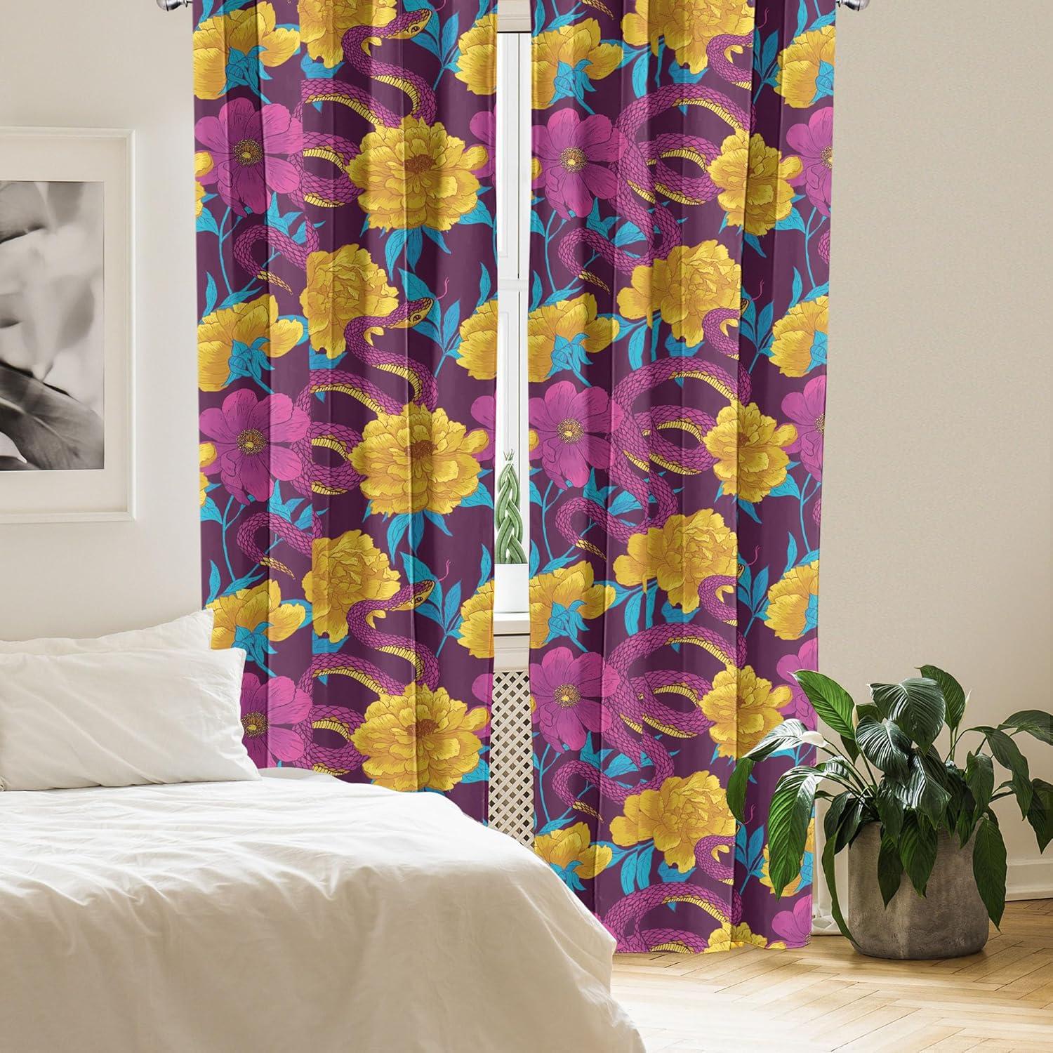 imageAmbesonne Floral Curtains Valentines Day Theme Grunge Style Repetitive Rose Flowers Abstract Window Treatments 2 Panel Set for Living Room Bedroom Pair of 28 x 84 Pale Fuchsia and SepiaEarth Yellow and Hot Pink