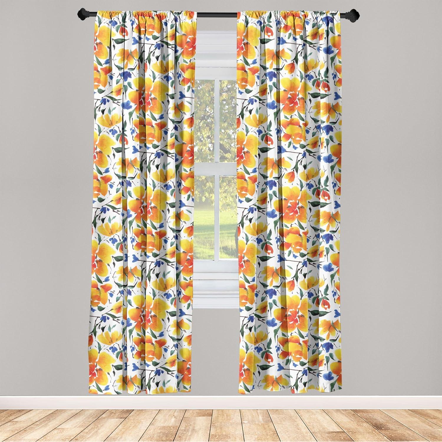 imageAmbesonne Floral Curtains Valentines Day Theme Grunge Style Repetitive Rose Flowers Abstract Window Treatments 2 Panel Set for Living Room Bedroom Pair of 28 x 84 Pale Fuchsia and SepiaEarth Yellow Violet Blue