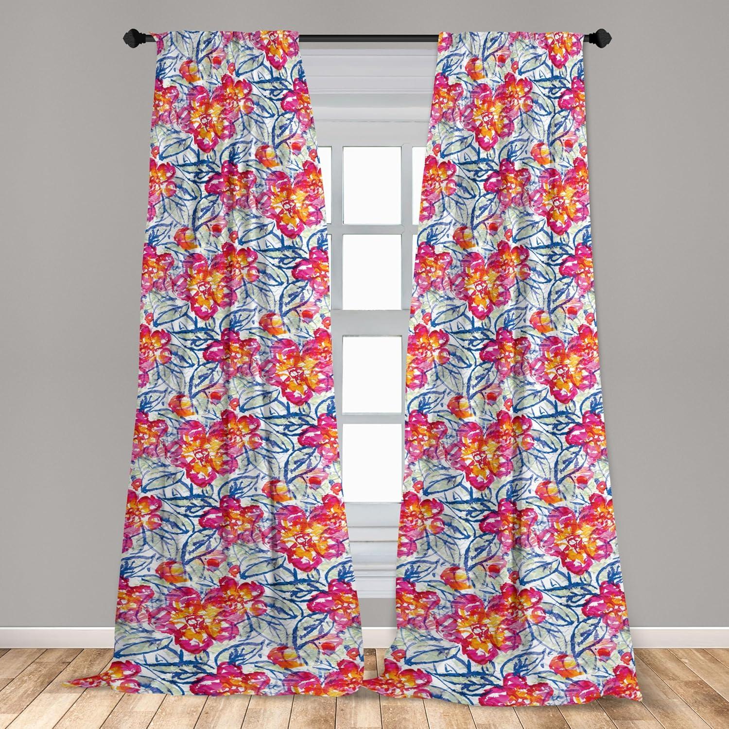 imageAmbesonne Floral Curtains Valentines Day Theme Grunge Style Repetitive Rose Flowers Abstract Window Treatments 2 Panel Set for Living Room Bedroom Pair of 28 x 84 Pale Fuchsia and SepiaHot Pink and Blue Violet