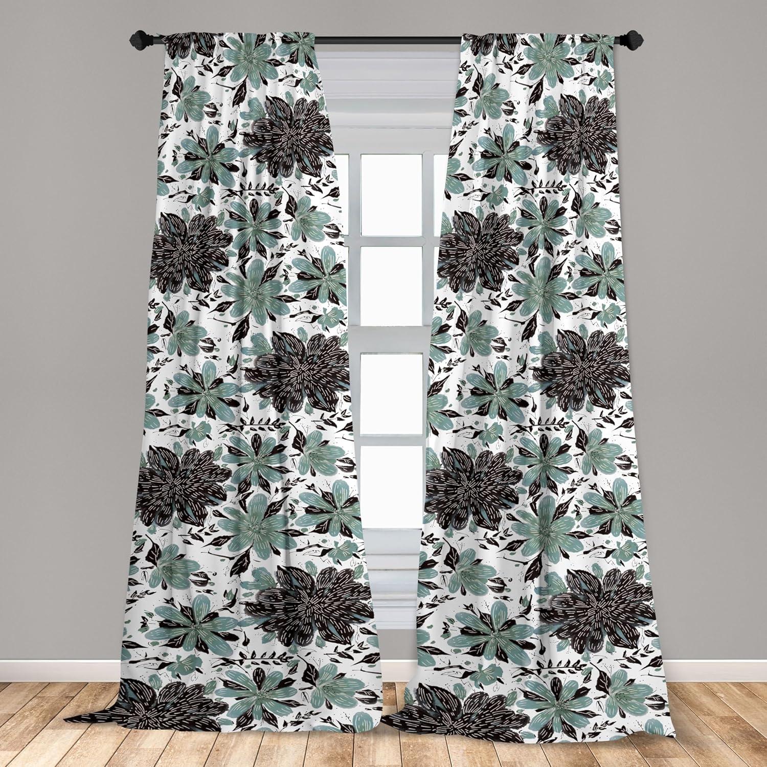 imageAmbesonne Floral Curtains Valentines Day Theme Grunge Style Repetitive Rose Flowers Abstract Window Treatments 2 Panel Set for Living Room Bedroom Pair of 28 x 84 Pale Fuchsia and SepiaReseda Green Grey and White