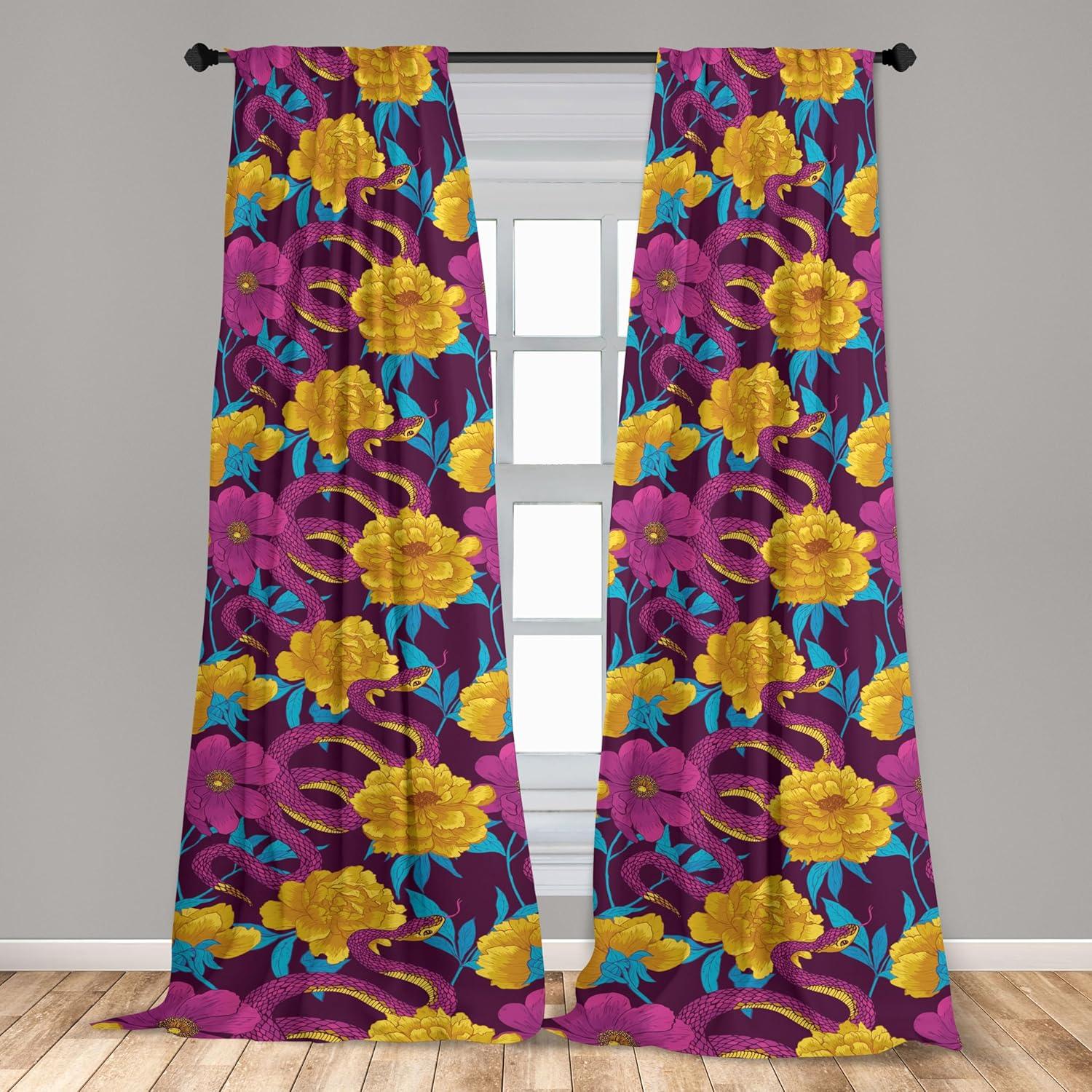 imageAmbesonne Floral Curtains Valentines Day Theme Grunge Style Repetitive Rose Flowers Abstract Window Treatments 2 Panel Set for Living Room Bedroom Pair of 28 x 84 Pale Fuchsia and SepiaEarth Yellow and Hot Pink