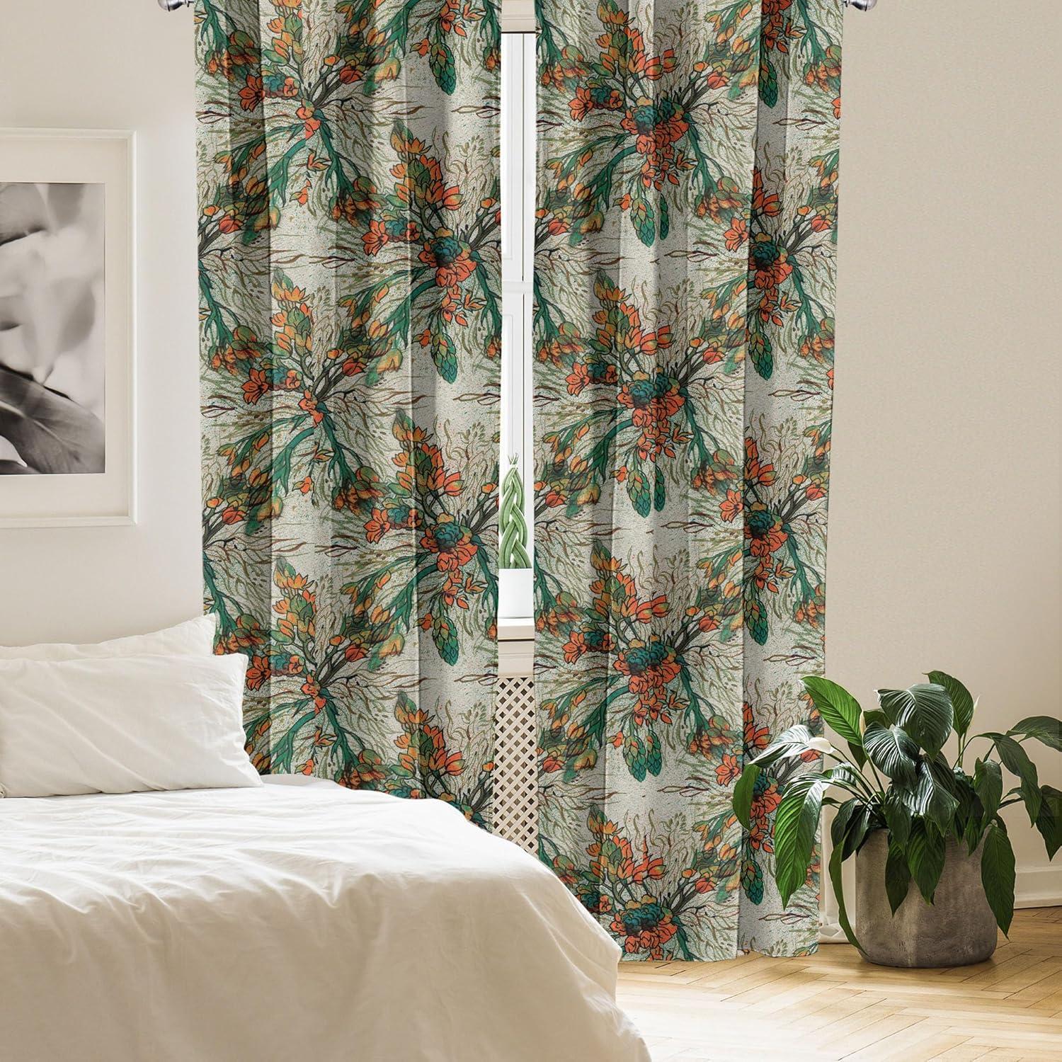 imageAmbesonne Floral Curtains Valentines Day Theme Grunge Style Repetitive Rose Flowers Abstract Window Treatments 2 Panel Set for Living Room Bedroom Pair of 28 x 84 Pale Fuchsia and SepiaPale Orange and Army Green