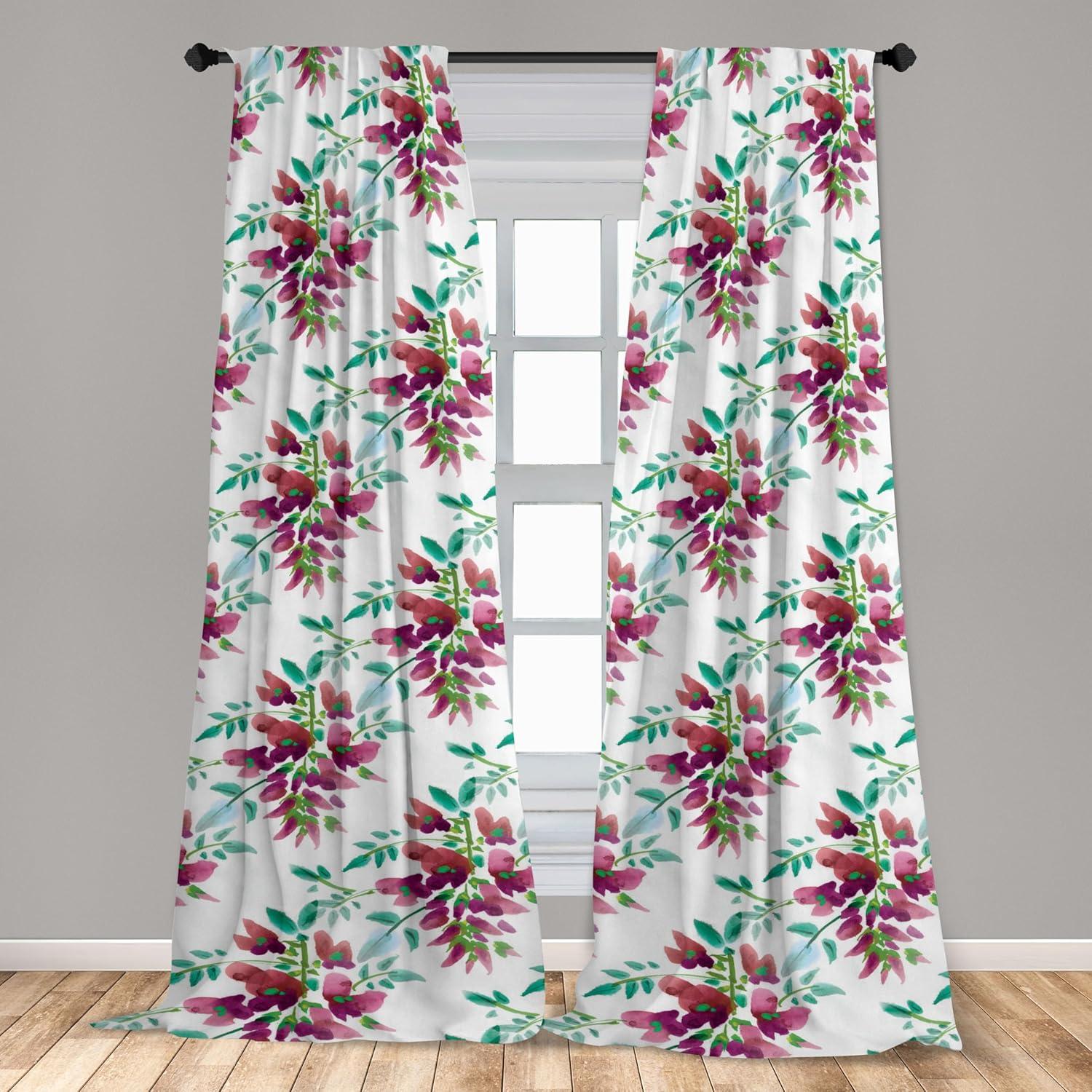 imageAmbesonne Floral Curtains Valentines Day Theme Grunge Style Repetitive Rose Flowers Abstract Window Treatments 2 Panel Set for Living Room Bedroom Pair of 28 x 84 Pale Fuchsia and SepiaPistachio Green and Ruby